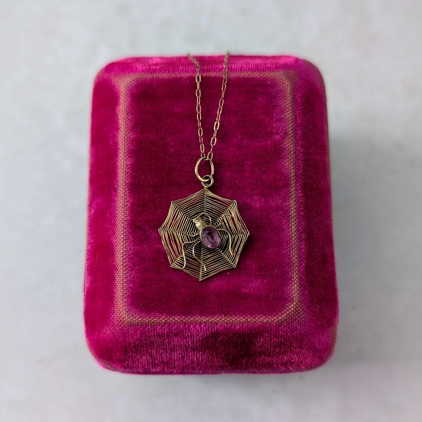 Victorian 9ct Yellow Gold Spider Web Charm Necklace