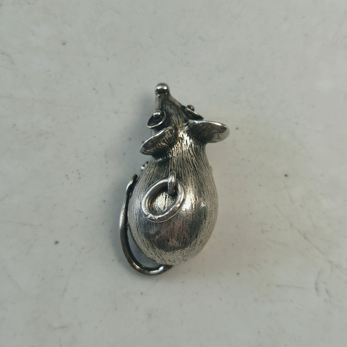 Vintage 835 Silver Mid-century Mouse Charm - Extra Large Austrian 3D Cartoon Mouse