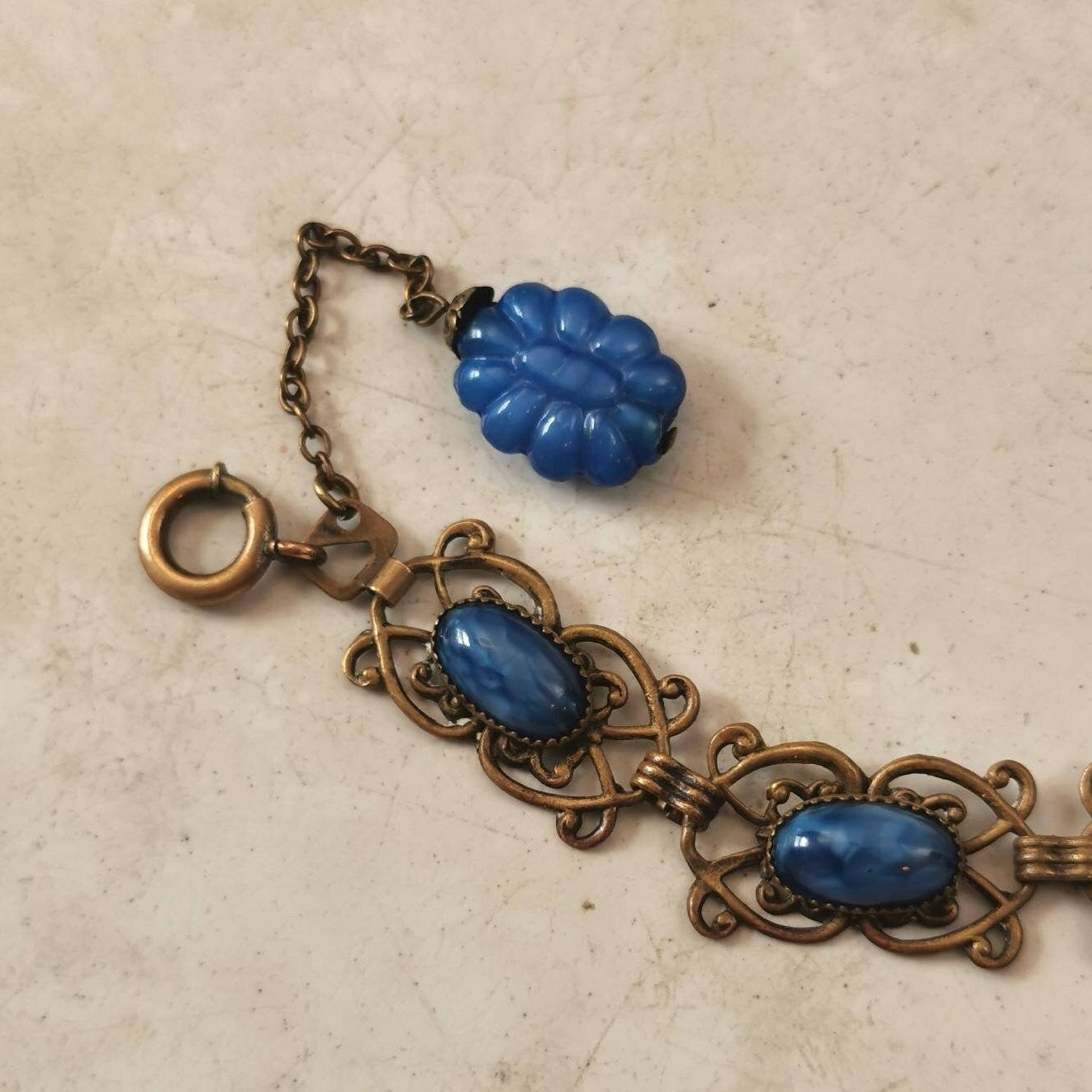 Antique Czech Glass Filigree Bracelet with Dangles