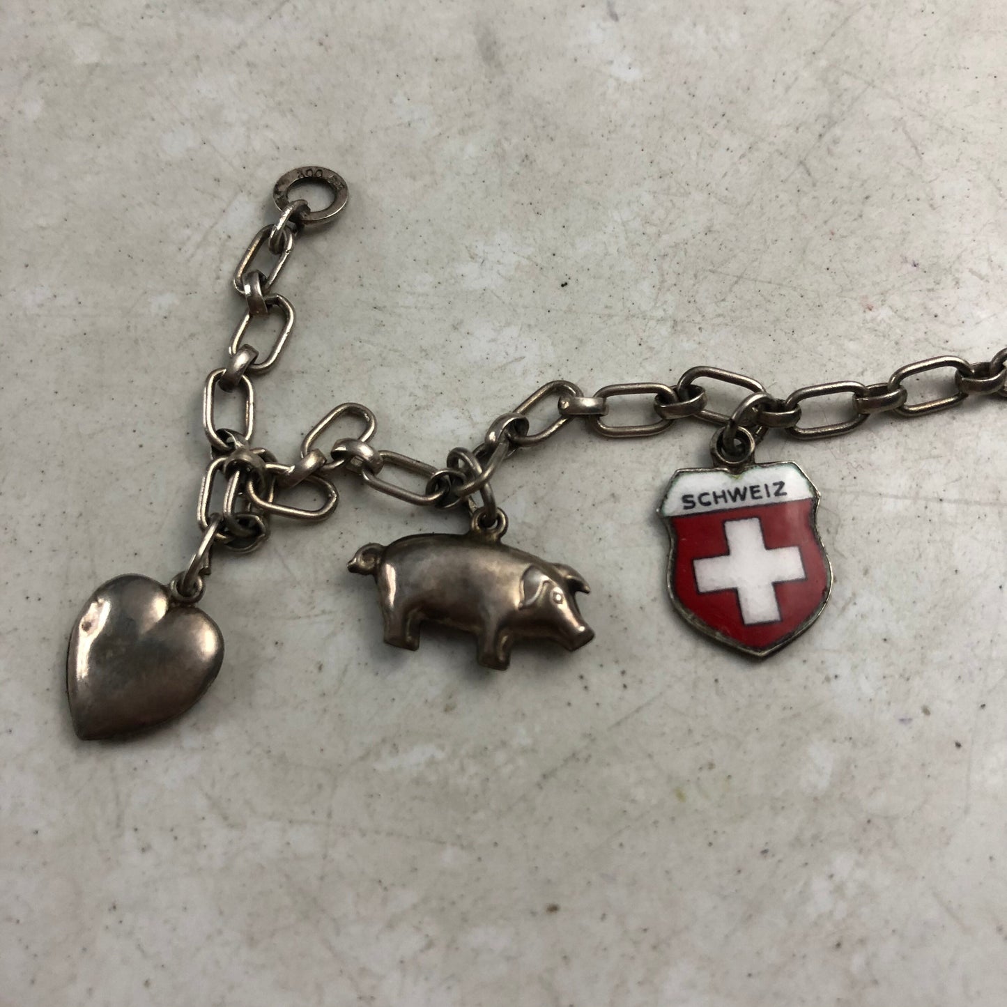 Vintage Switzerland 800 Silver Complete Charm Bracelet