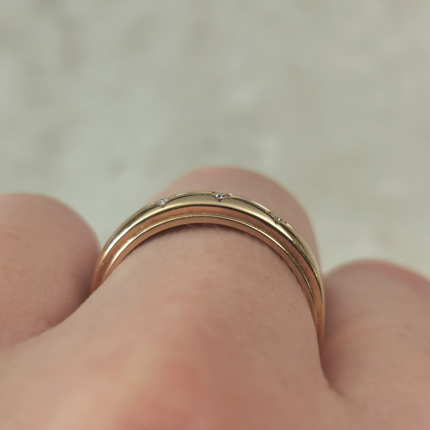Estate 10k Yellow Gold Star Set Diamond Band - Stacking Ring