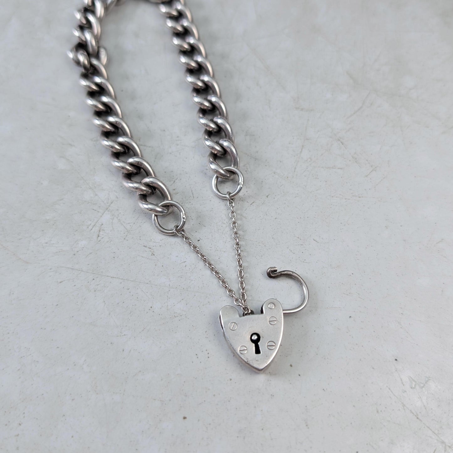 Vintage 1965 Sterling Silver Heart Padlock Bracelet