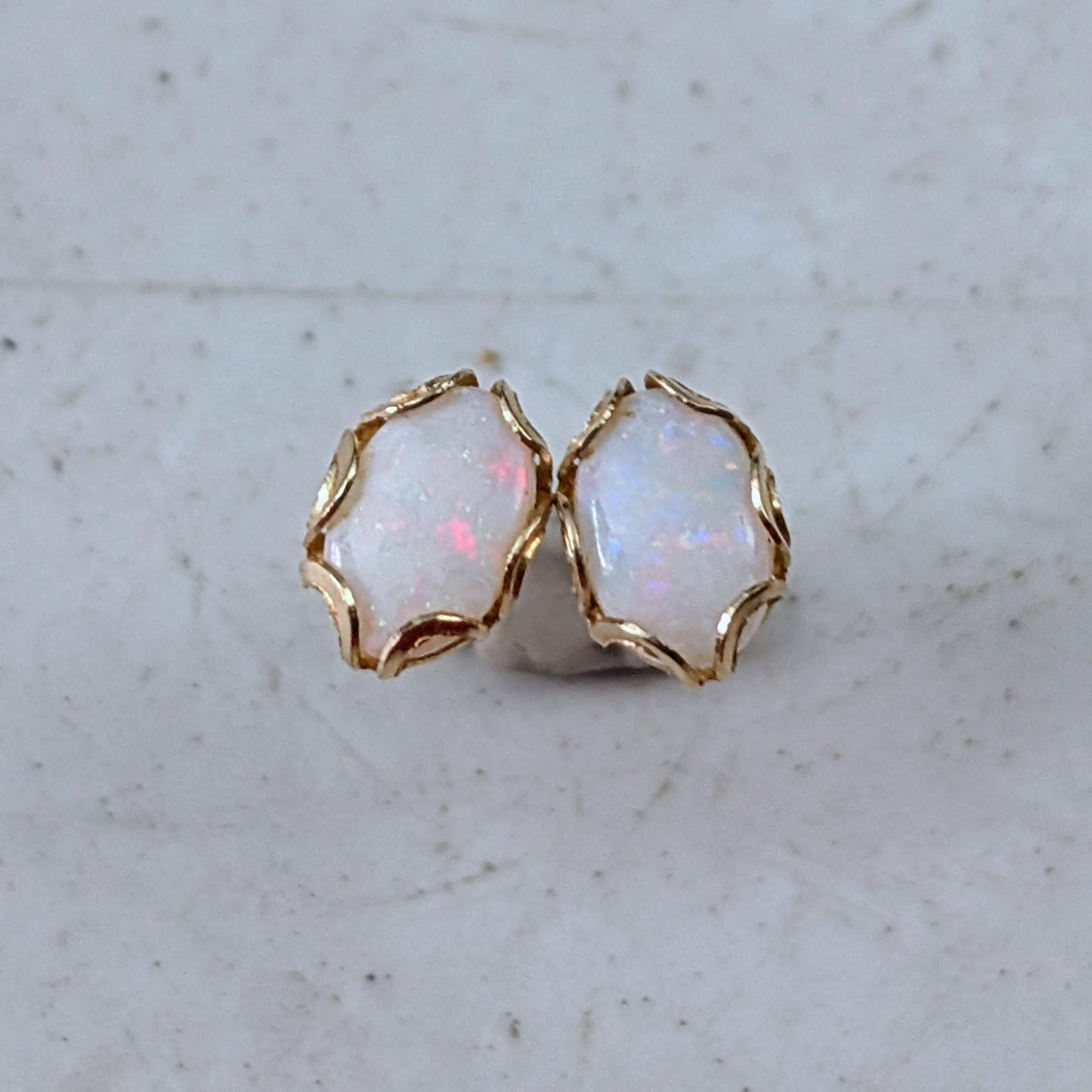 Vintage 10k Yellow Gold Small Genuine Opal Studs