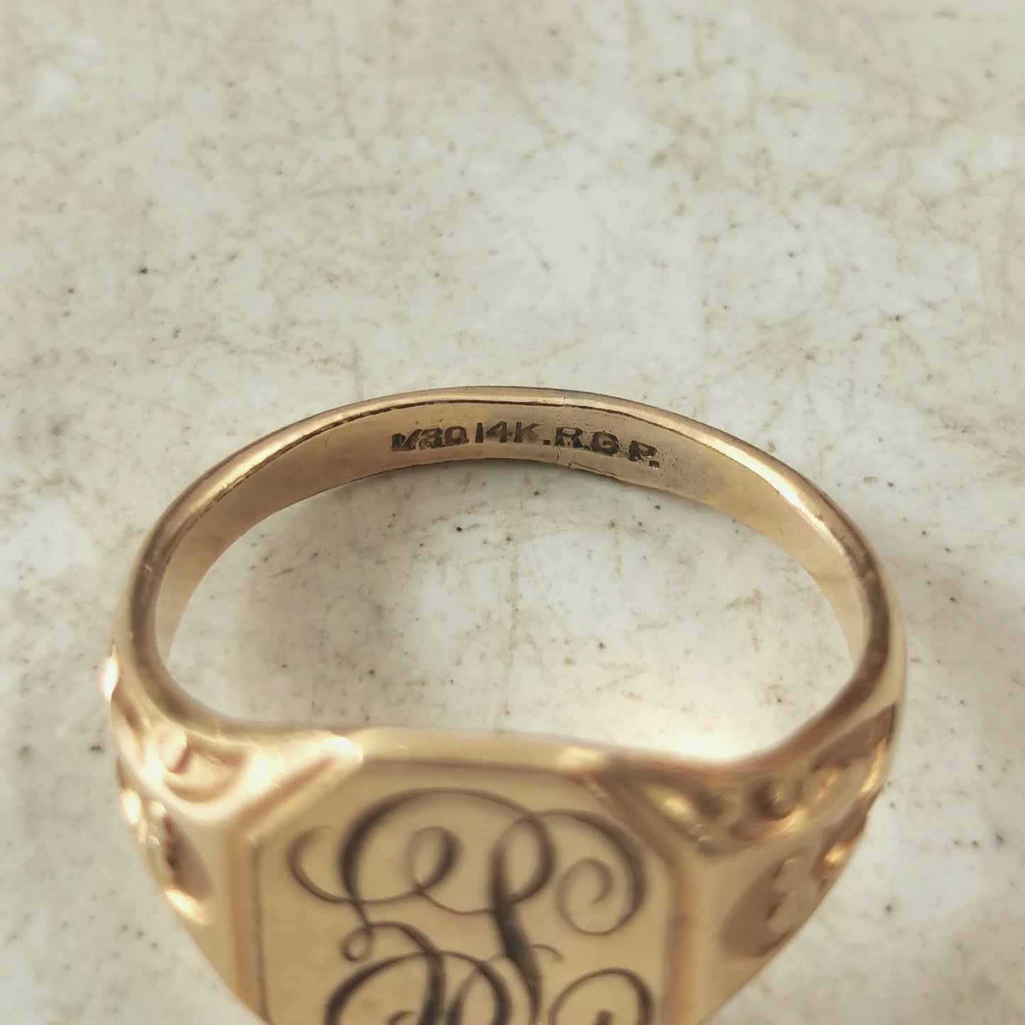 Antique Rolled Gold Plated Signet Ring - Hand Engraved Initials PG