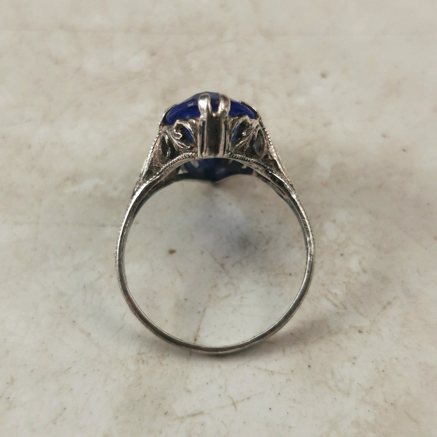 Art Deco Sterling Silver Faux Sapphire Ring