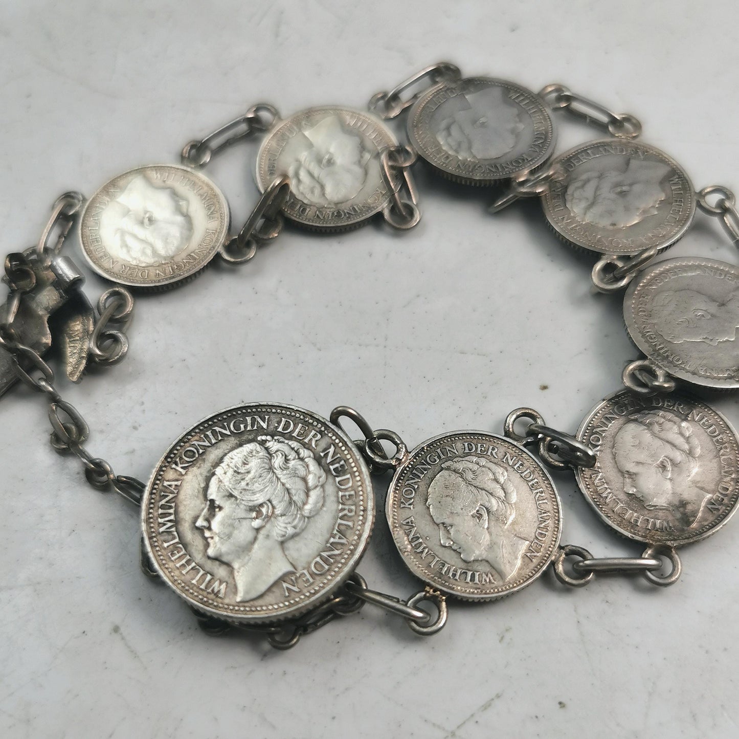 Vintage Queen Wilhelmina Silver Coin Bracelet