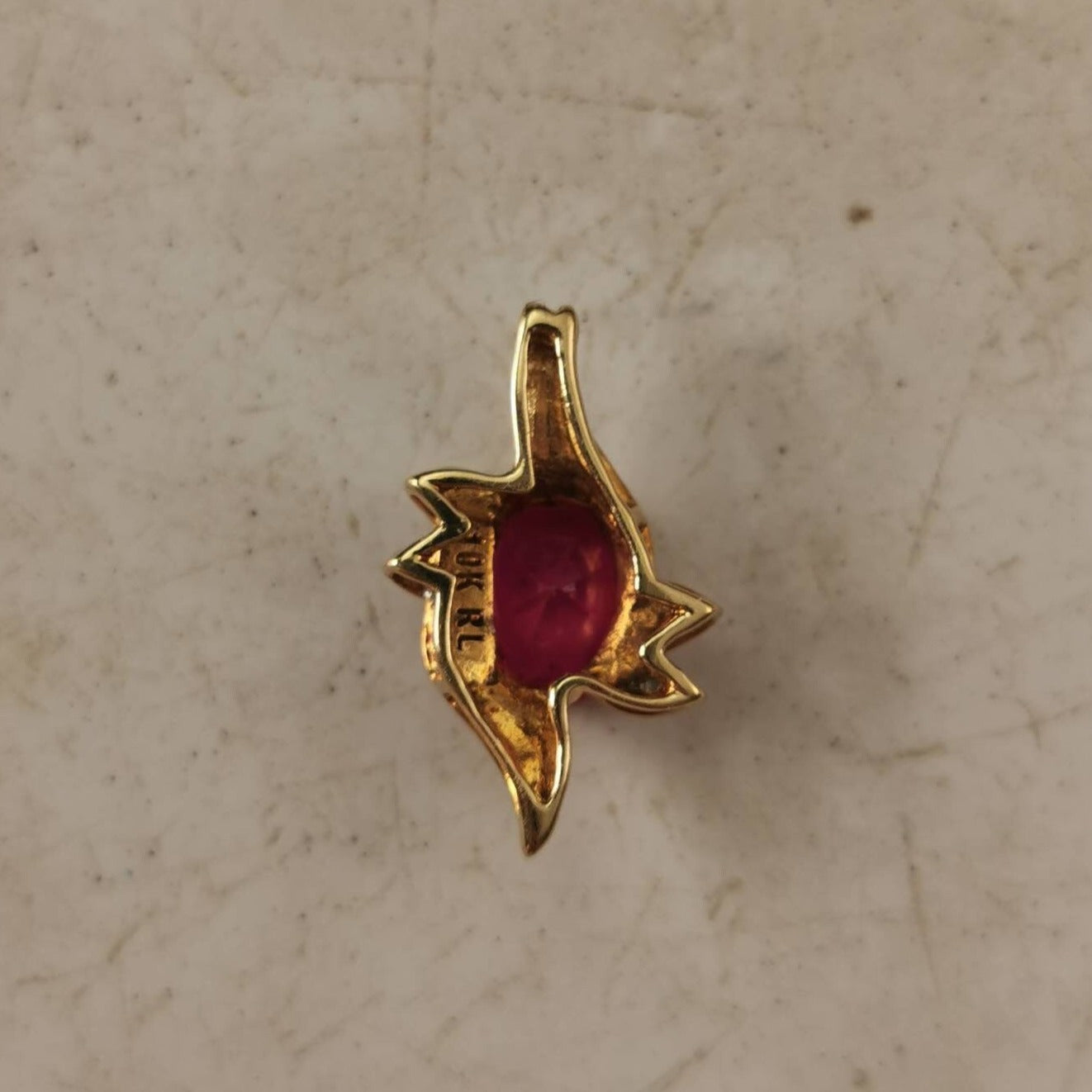 Estate 10k Yellow Gold Lab Ruby and Diamond Ring and Pendant Set