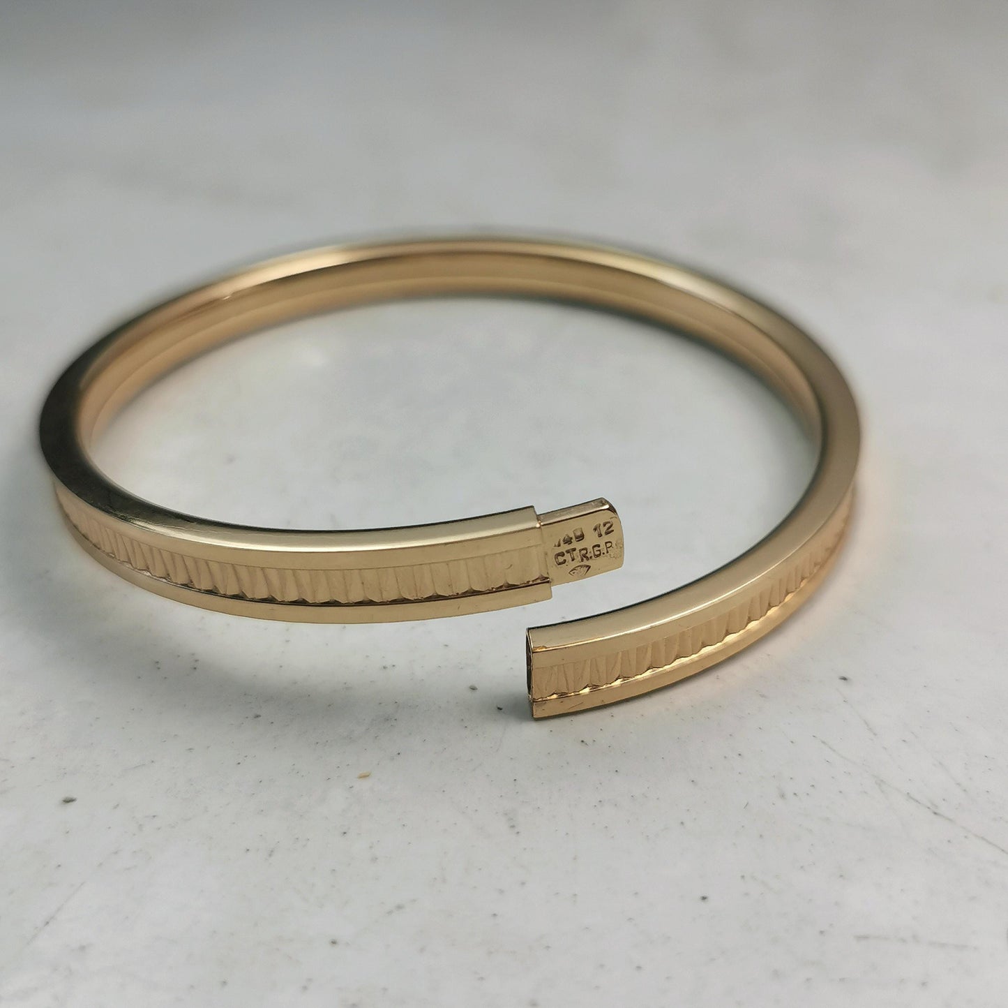 Vintage Rodi & Wienenberger 12ct Rolled Gold Patterned Wide Bangle - 7.5"