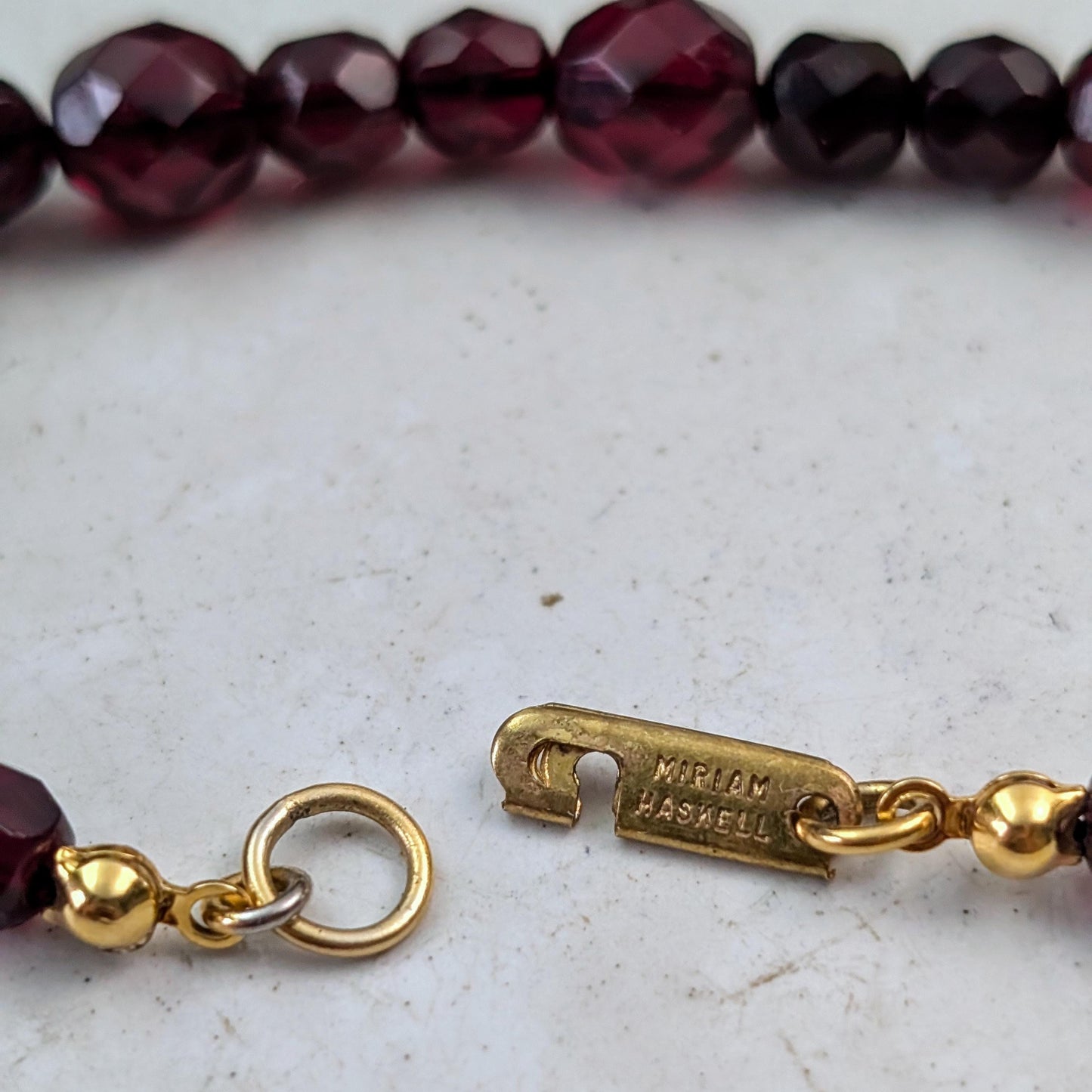 Vintage Miriam Haskell Ruby Faceted Glass Lariat Necklace