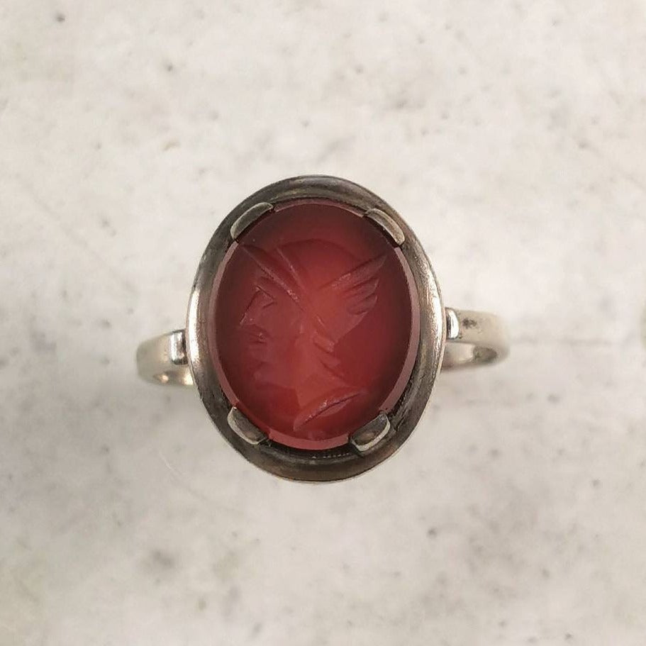 Vintage 835 Silver Carnelian Greek God Hermes Intaglio Ring