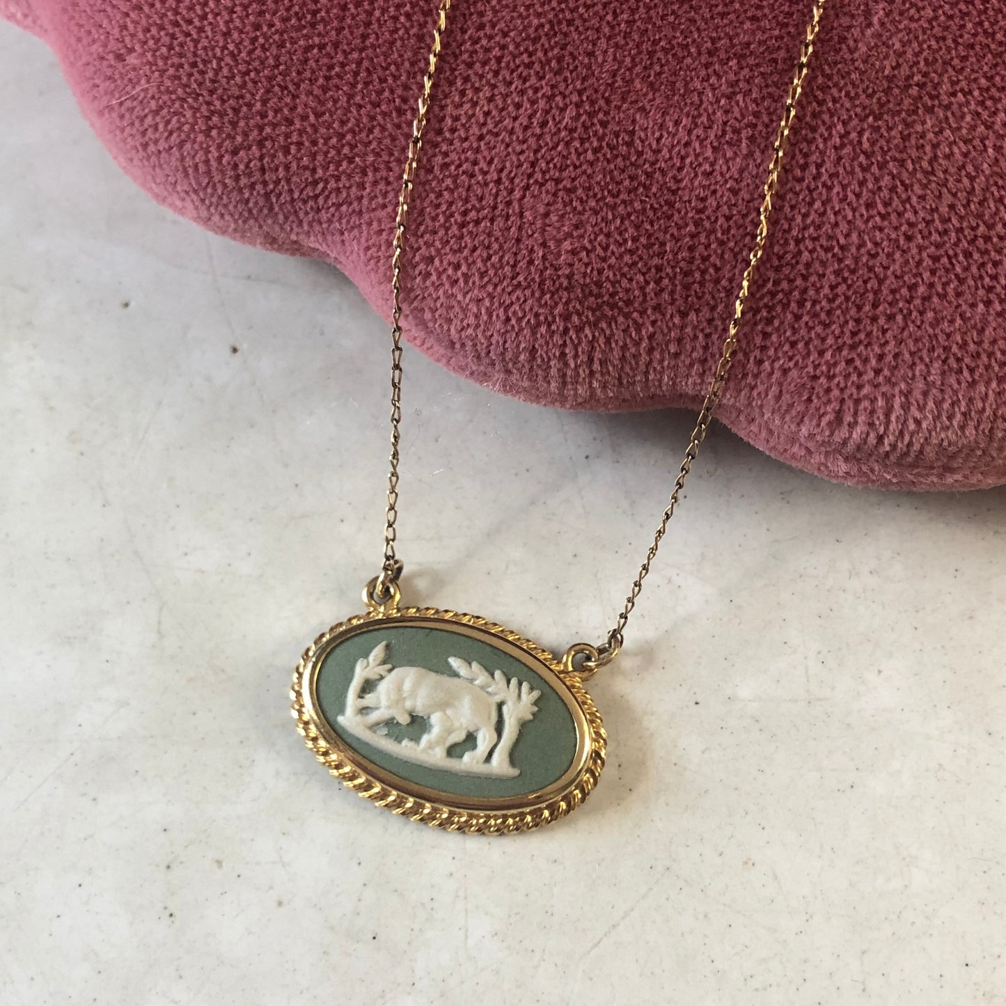 Vintage Gold Filled Wedgwood Necklace - Jasperware Cameo