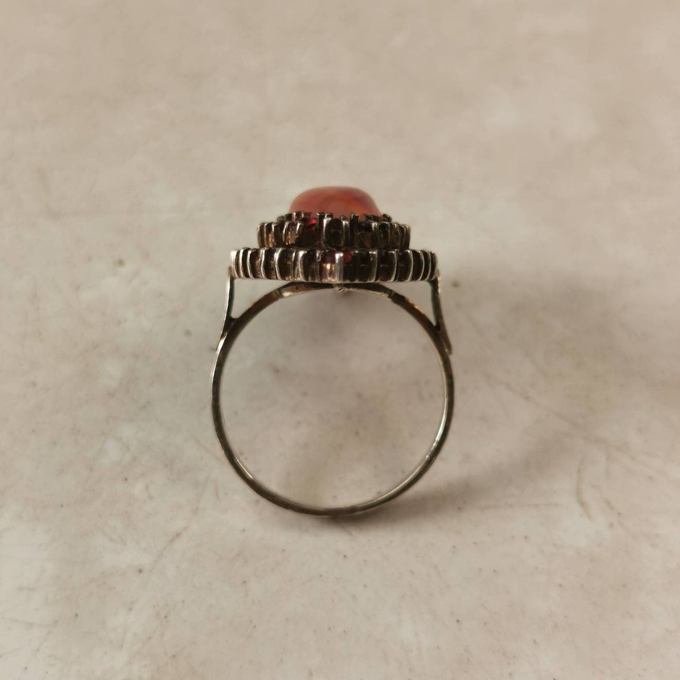 Bohemian 900 Silver Rose Cut Garnet Navette Ring