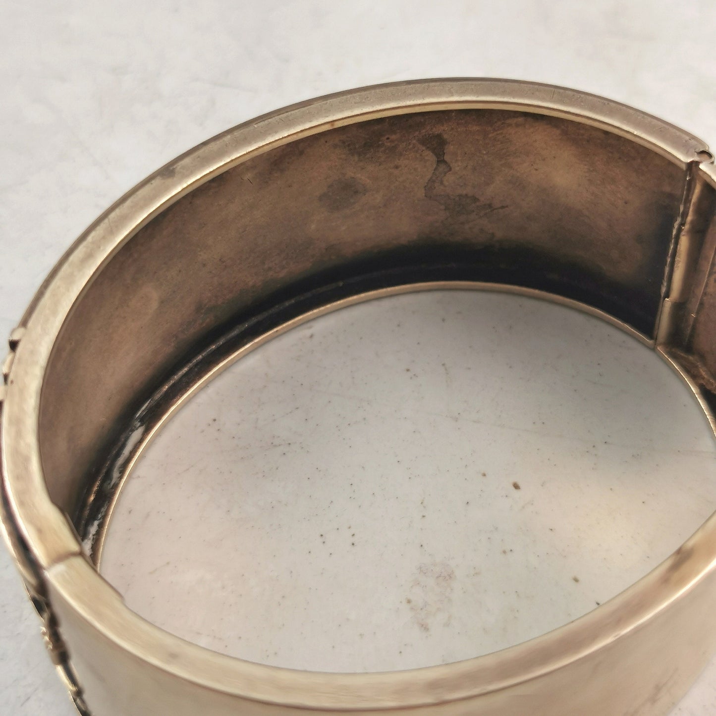 Antique Victorian Gold Filled Estrucan Revival Buckle Cuff Bracelet