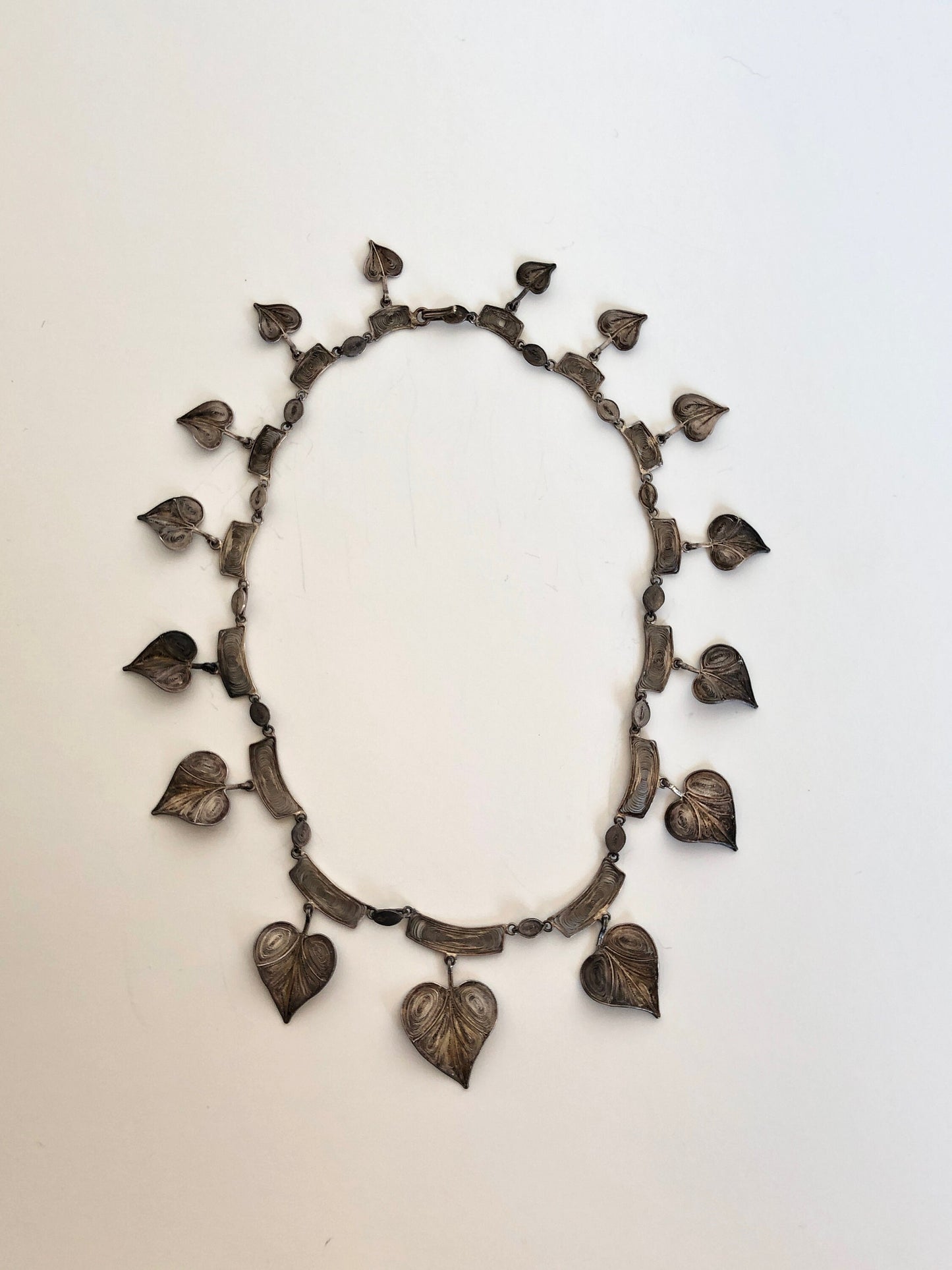 Vintage 800 Silver Filigree Leaf Collar Necklace