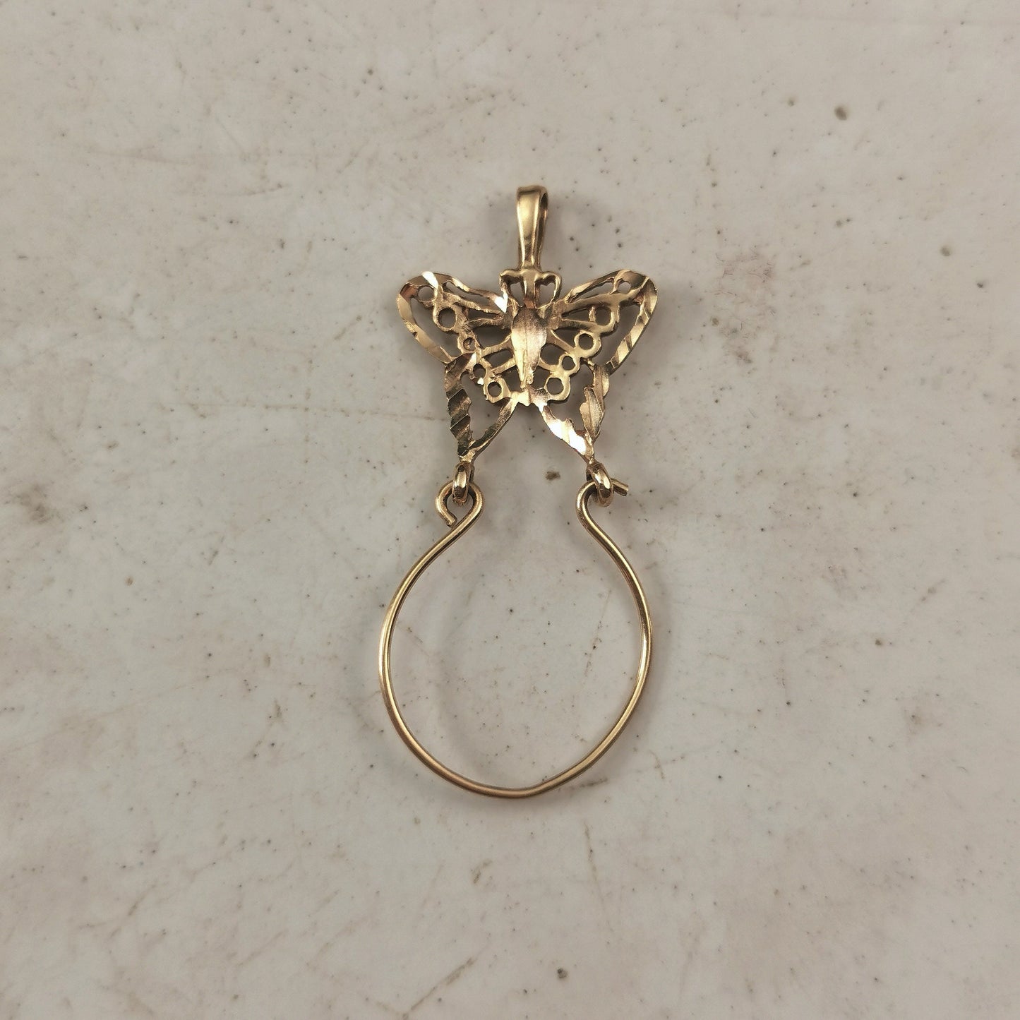 Estate 10k Yellow Gold Diamond Cut Butterfly Charm Holder Pendant
