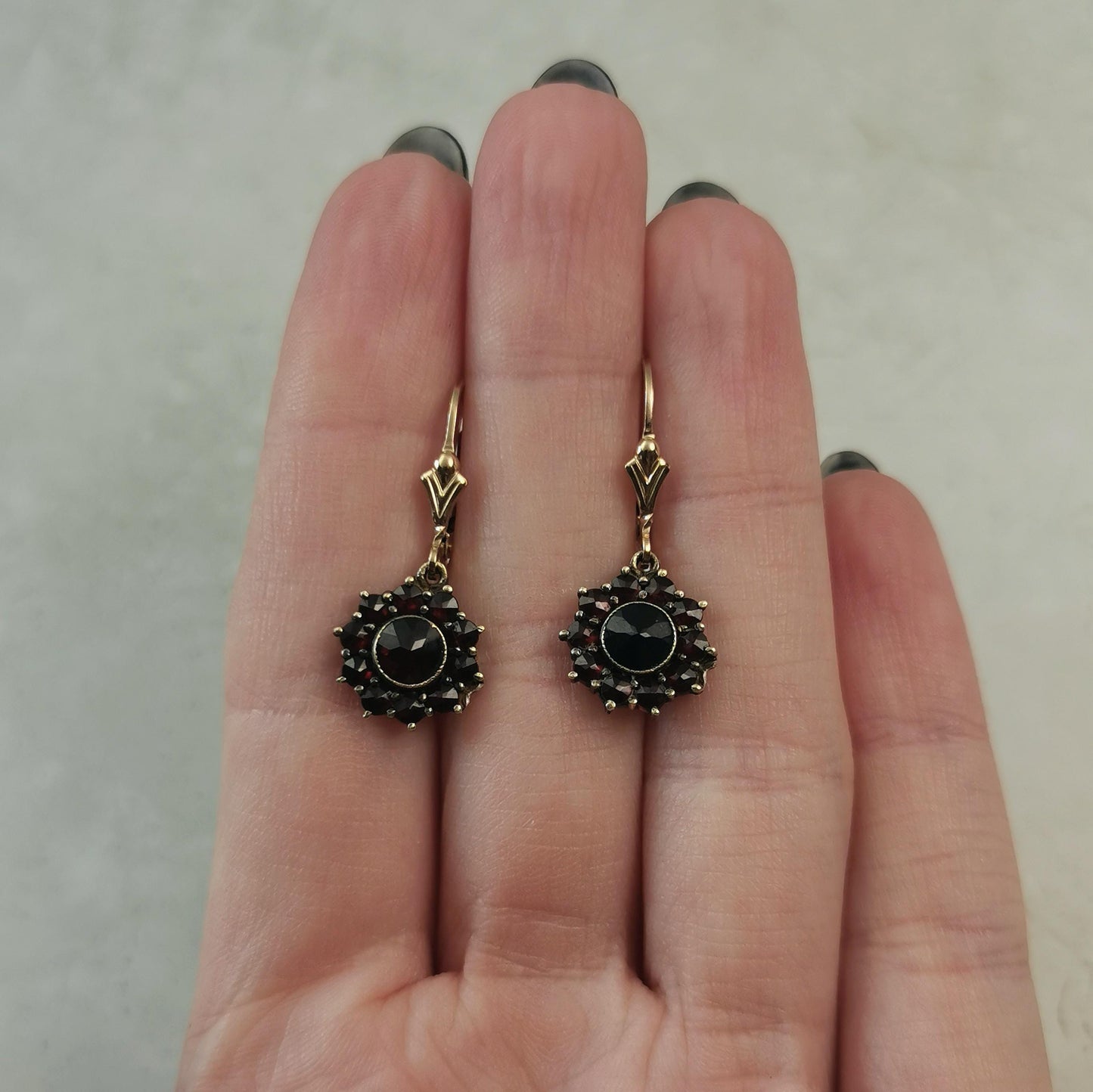Vintage Bohemian Garnet Lever Back Earrings - Sterling Silver & 14k Gold Filled