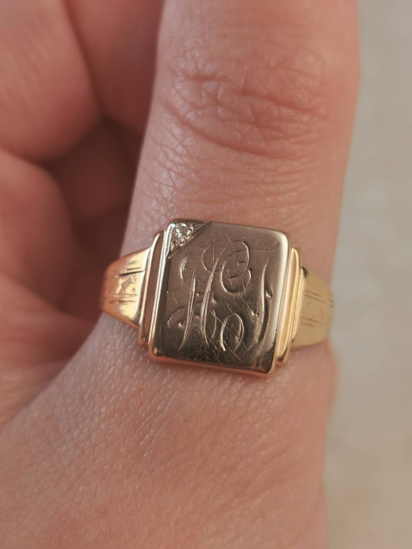 Vintage 10k Solid Gold Signet Ring with Initials HJ