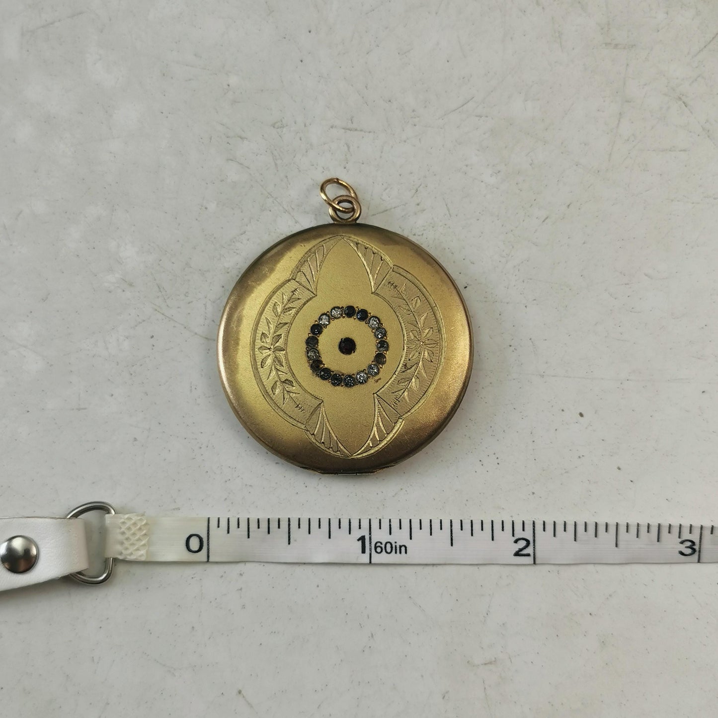 Victorian Edwardian Gold Filled Large Locket - Paste Rhinestone - Flower Patterned Photo Locket
