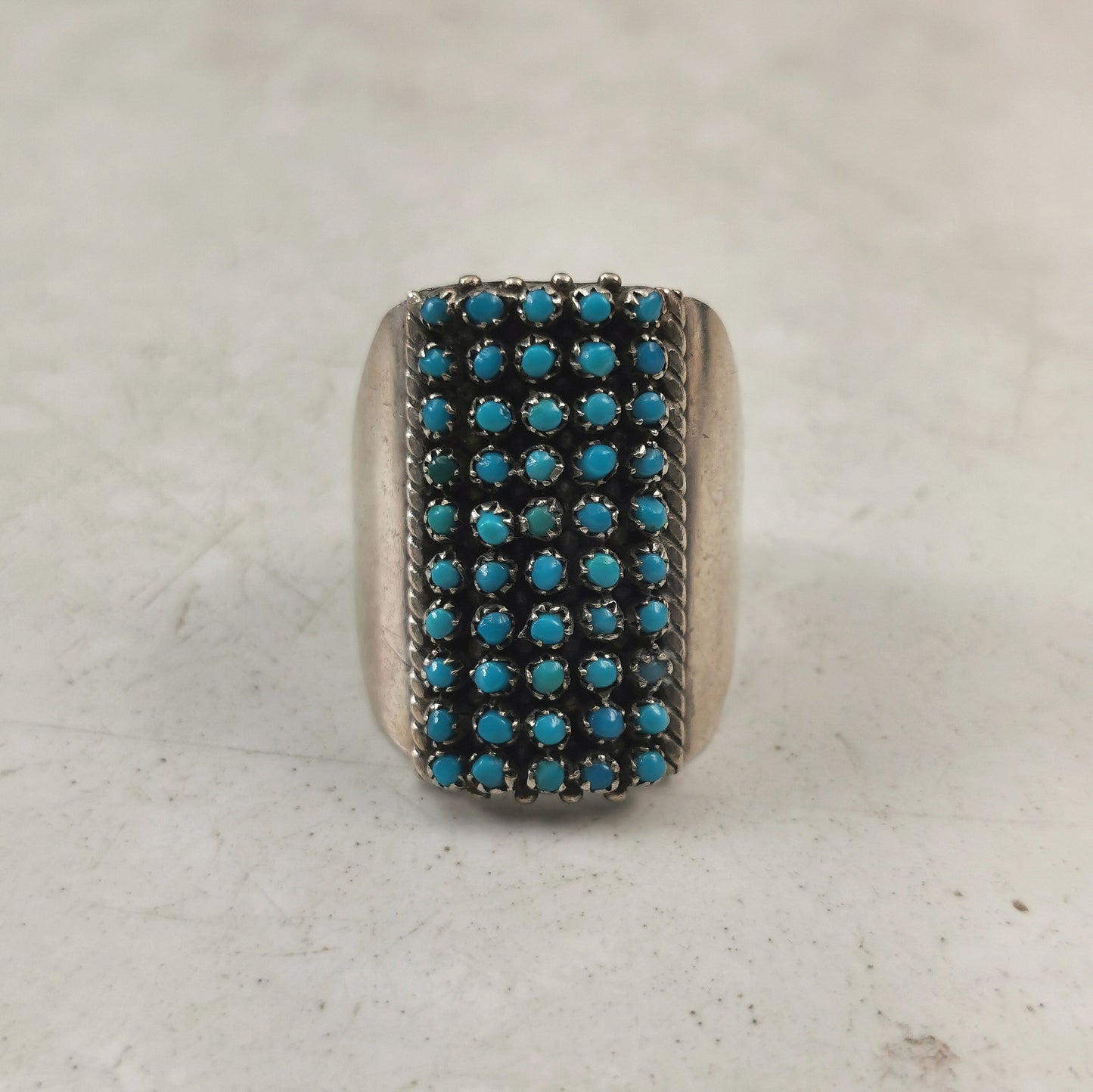 Vintage Peter Haloo Zuni Sterling Silver and Turquoise Wide Ring