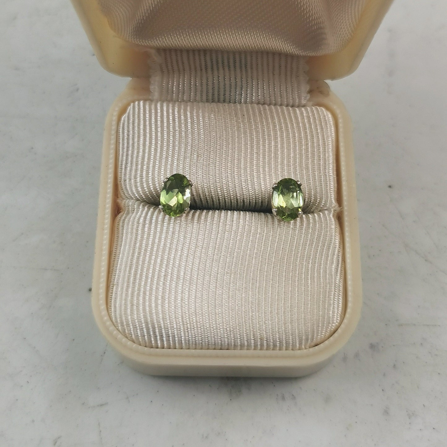 Estate Sterling Silver and Genuine Peridot Stud Earrings - Oval Peridot August Birthstone Earrings