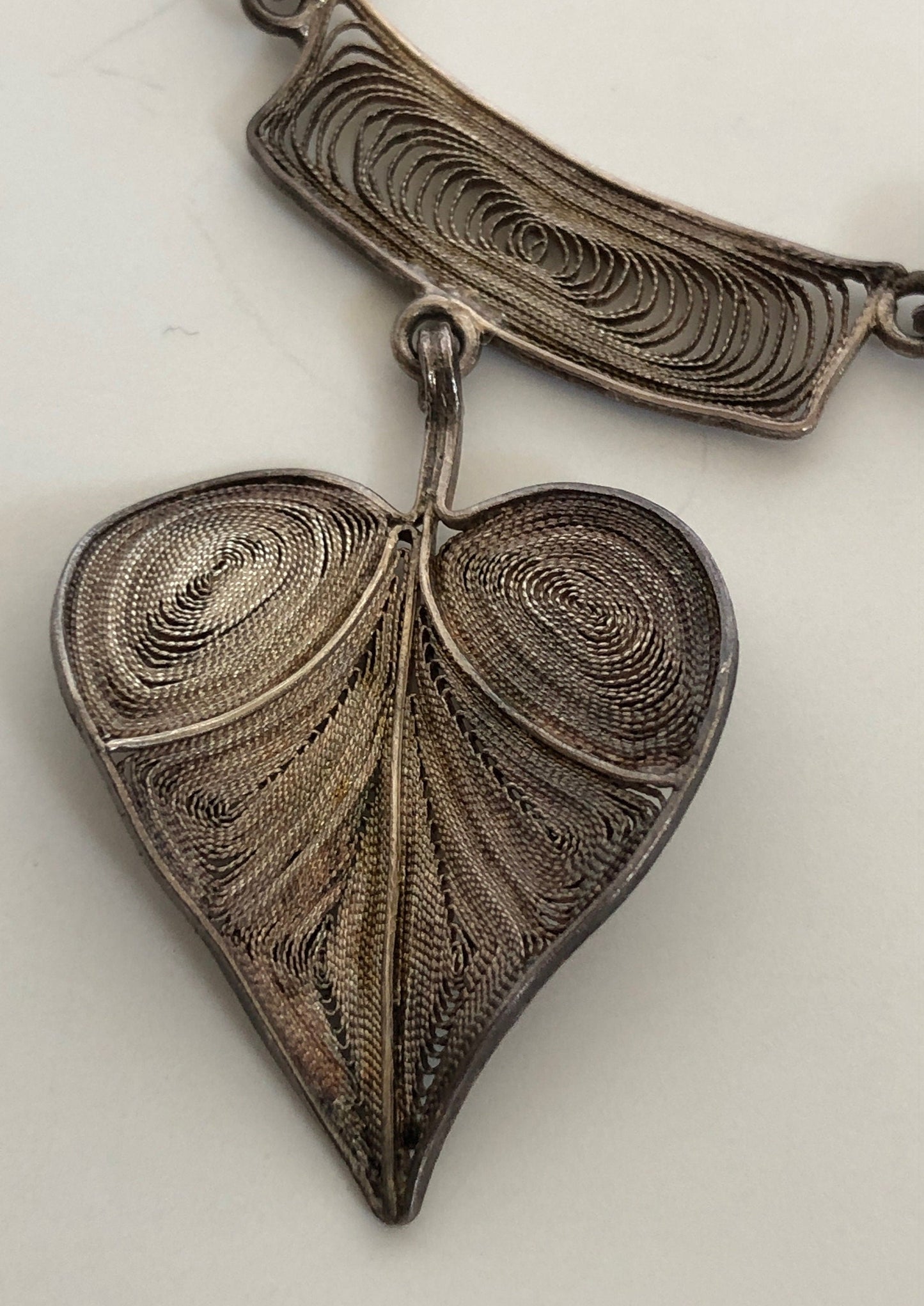 Antique 800 Silver Filigree Leaf Collar Necklace Necklace