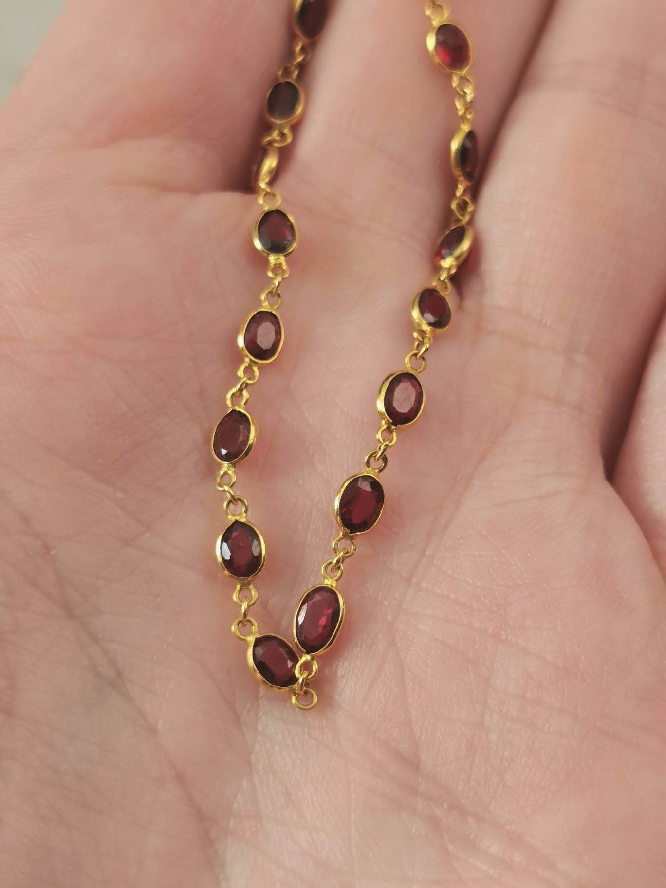 Estate 18k Yellow Gold Ruby Station Bracelet