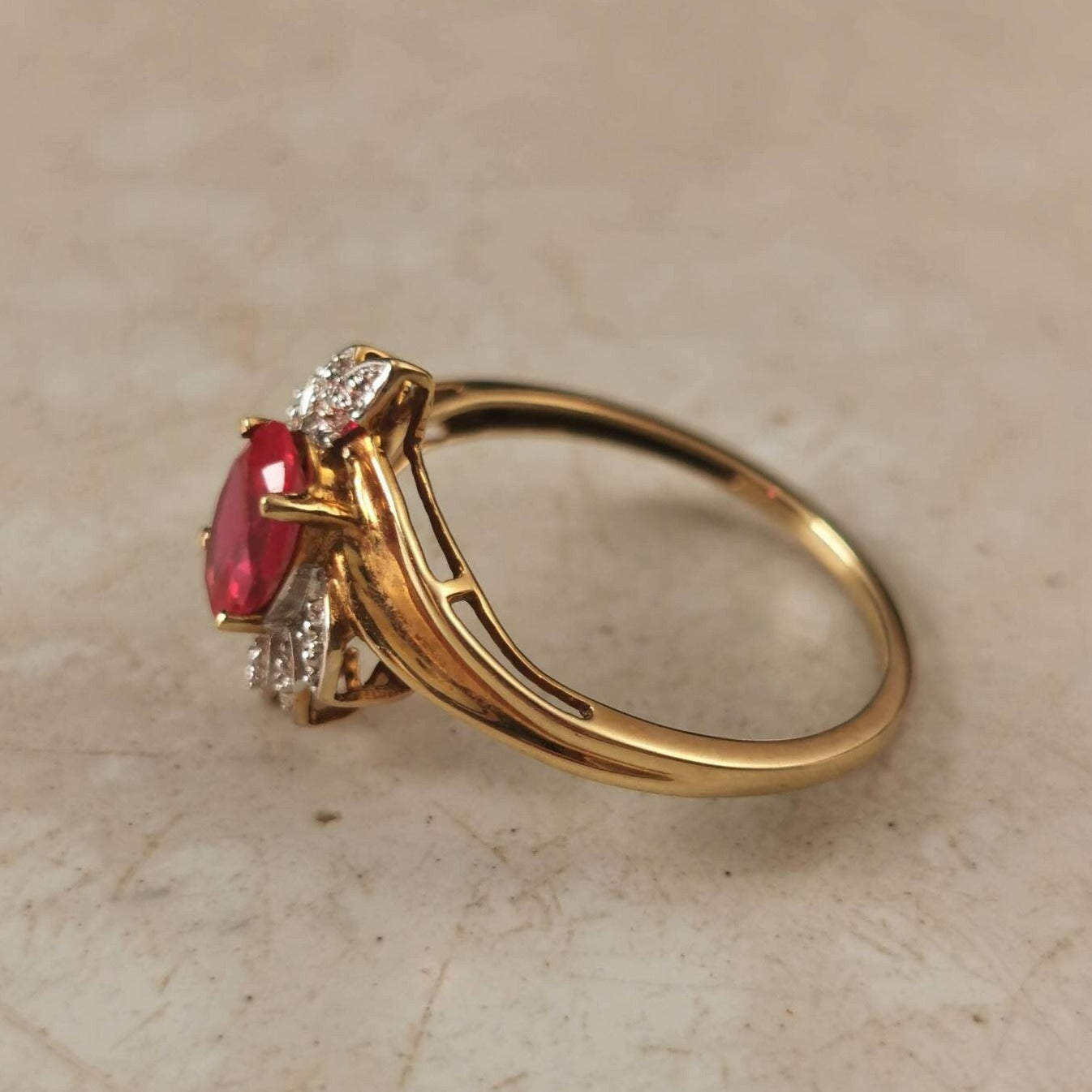 Estate 10k Yellow Gold Lab Ruby and Diamond Ring and Pendant Set