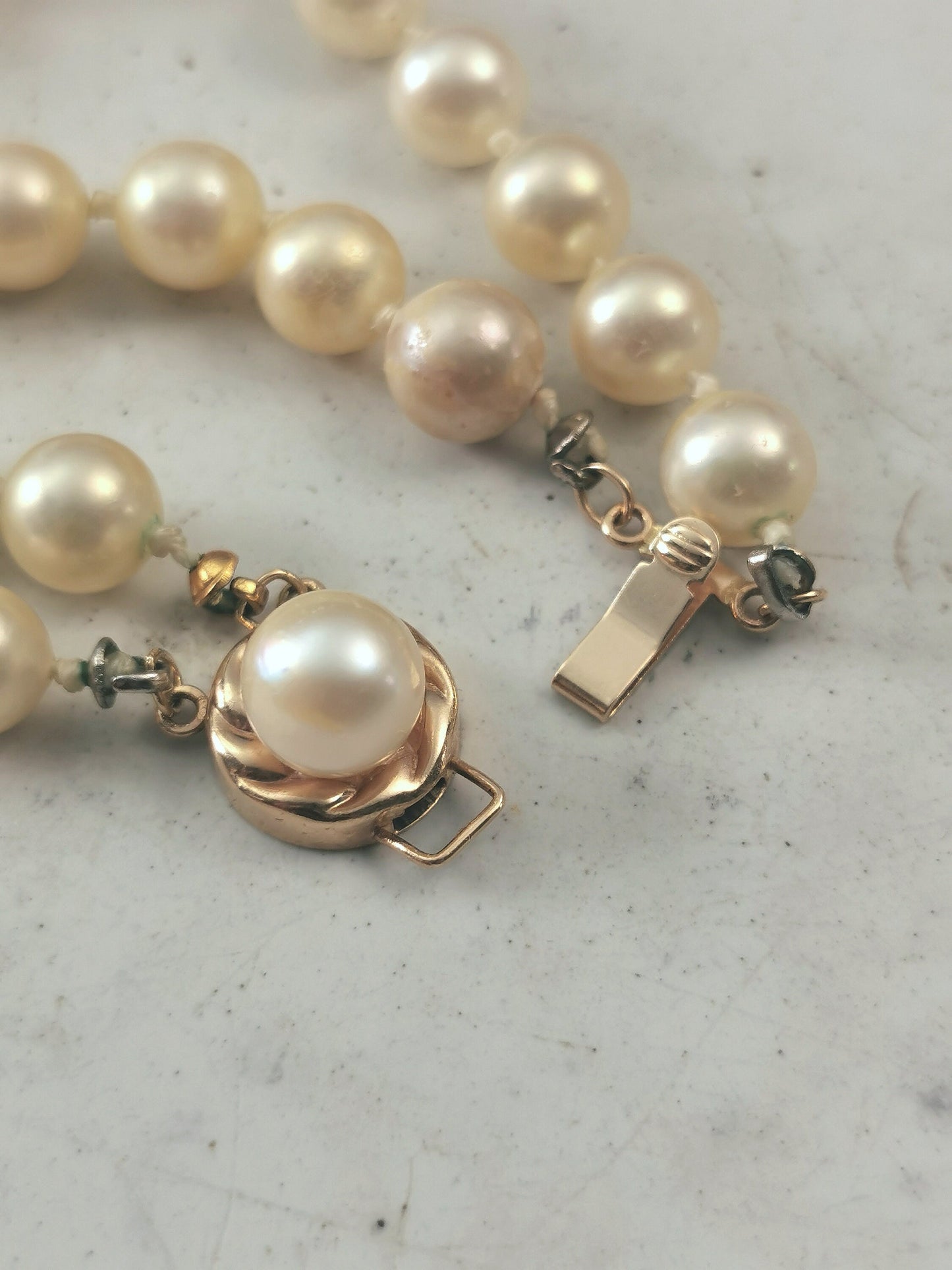 Vintage 14k Yellow Gold High Quality Imitation Double Strand Pearl Necklace - Majorica Pearls