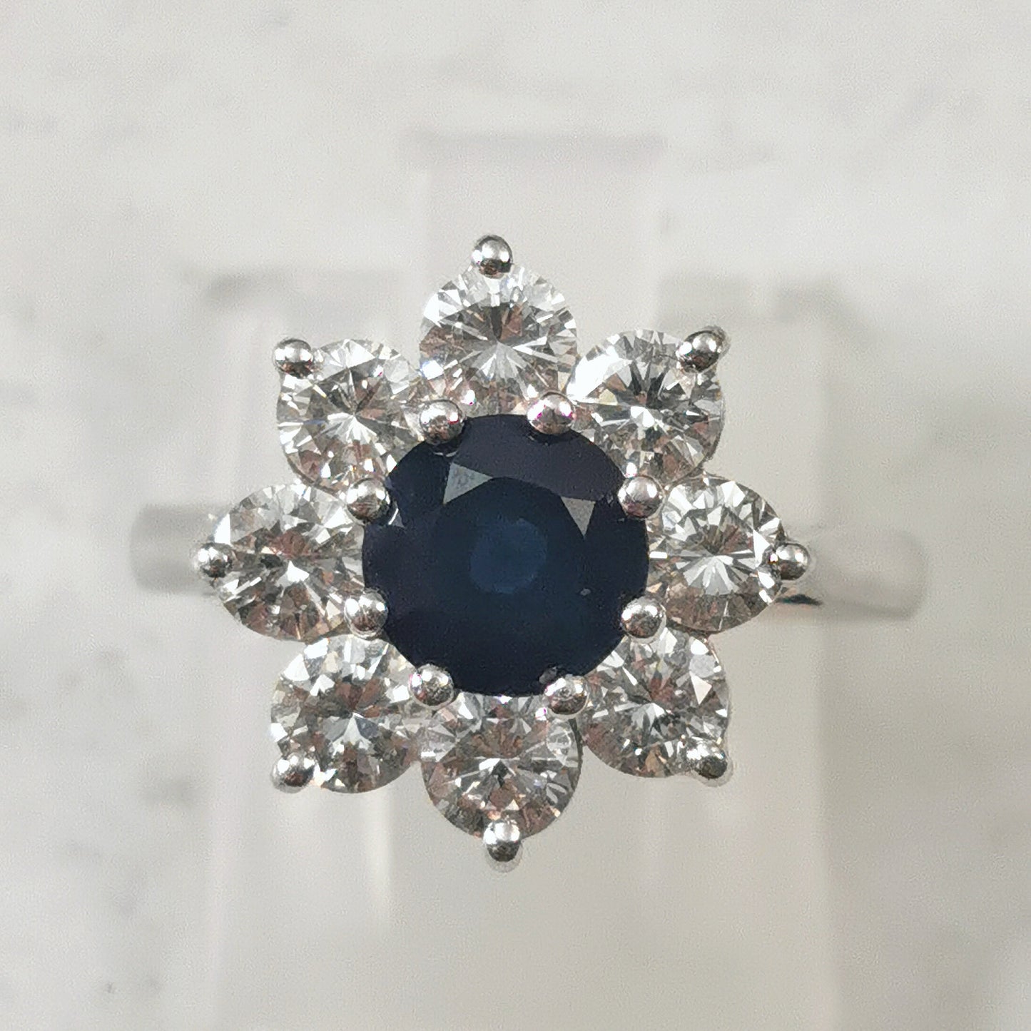 Vintage 1960's 18k White Gold Sapphire Cluster Ring