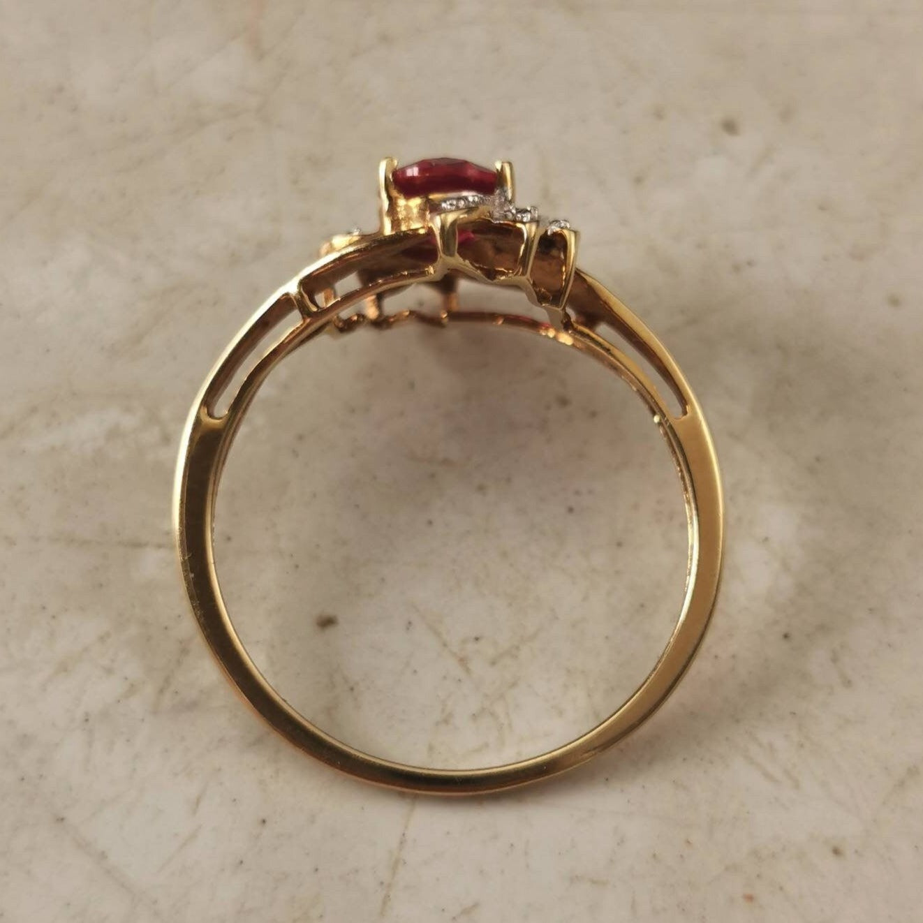 Estate 10k Yellow Gold Lab Ruby and Diamond Ring and Pendant Set