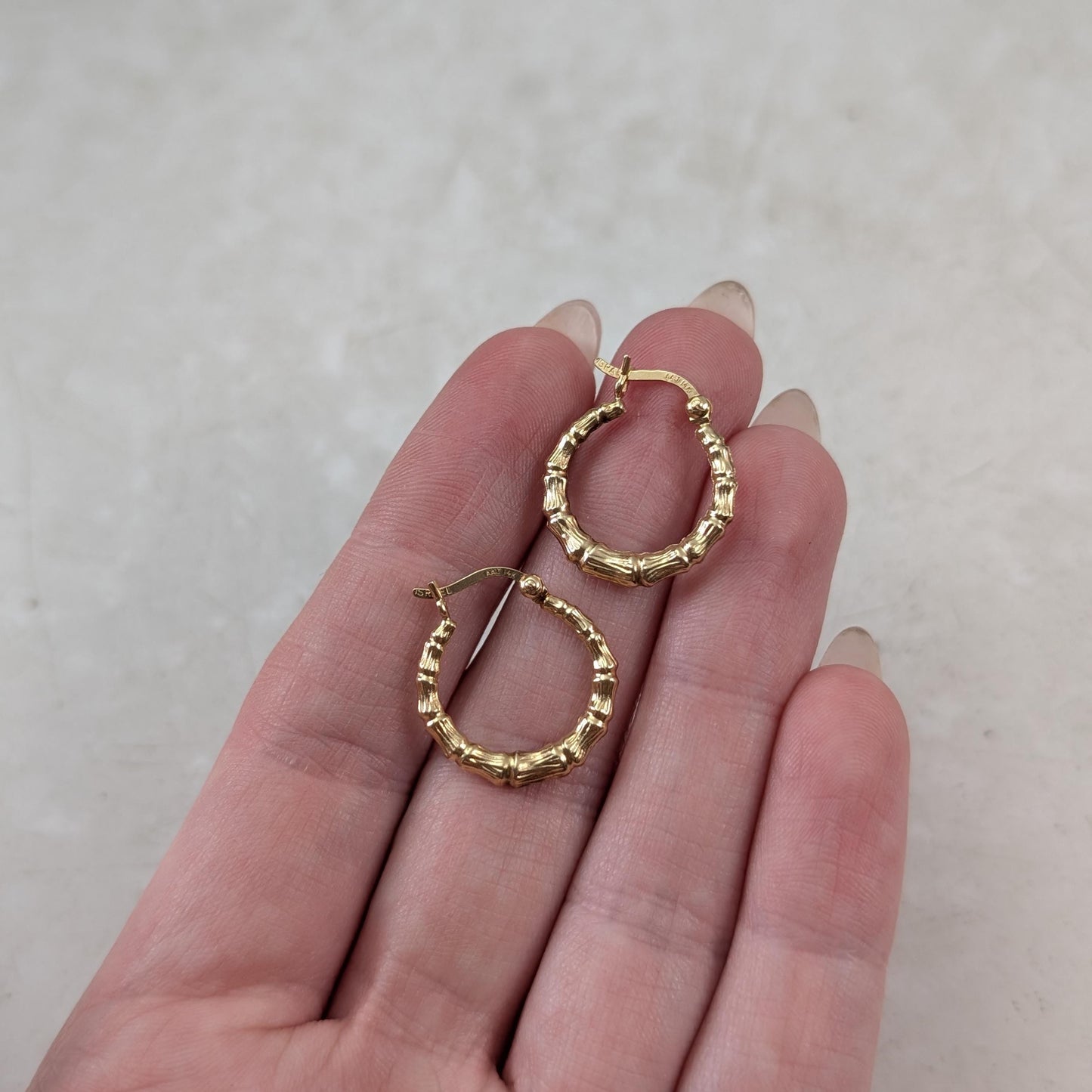 Estate 14k Yellow Gold Small Bamboo Hoops