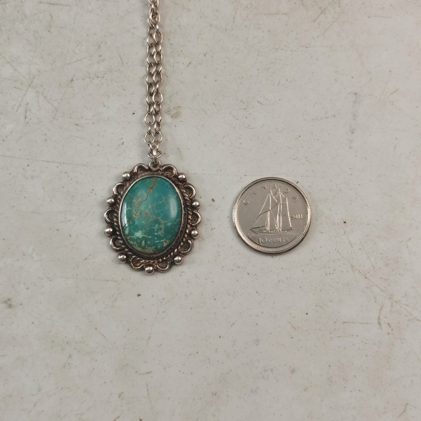 Vintage Southwestern Sterling Silver Turquoise Pendant Necklace