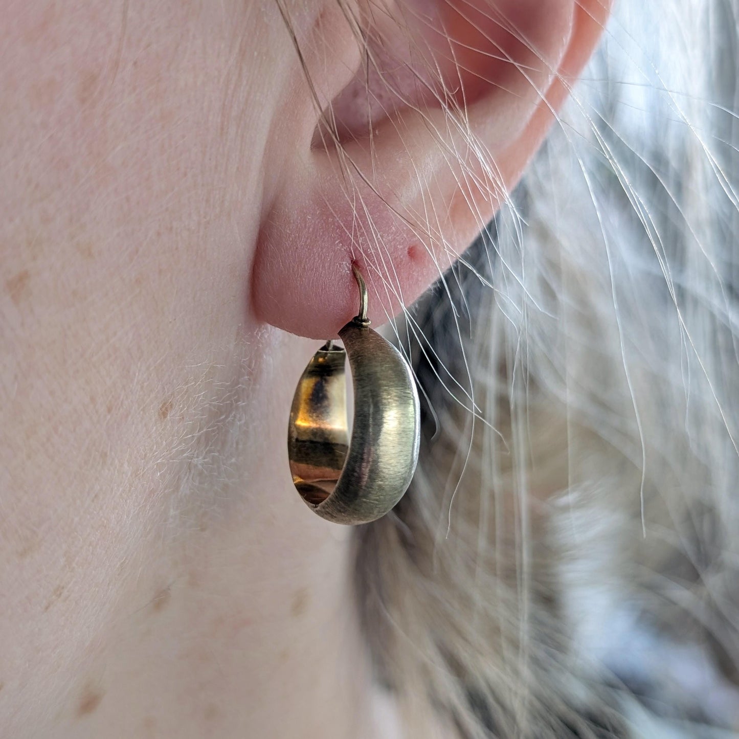 Vintage 10k Yellow Gold Satin Finish Dome Hoop Earrings