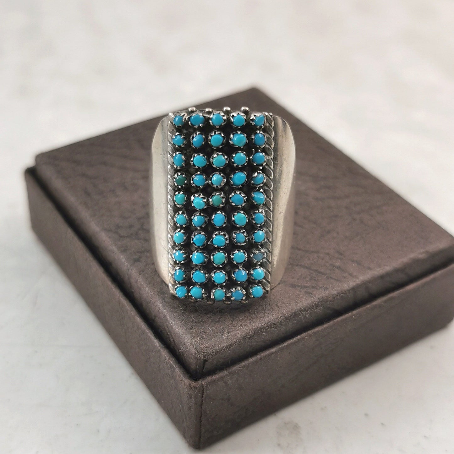 Vintage Peter Haloo Zuni Sterling Silver and Turquoise Wide Ring