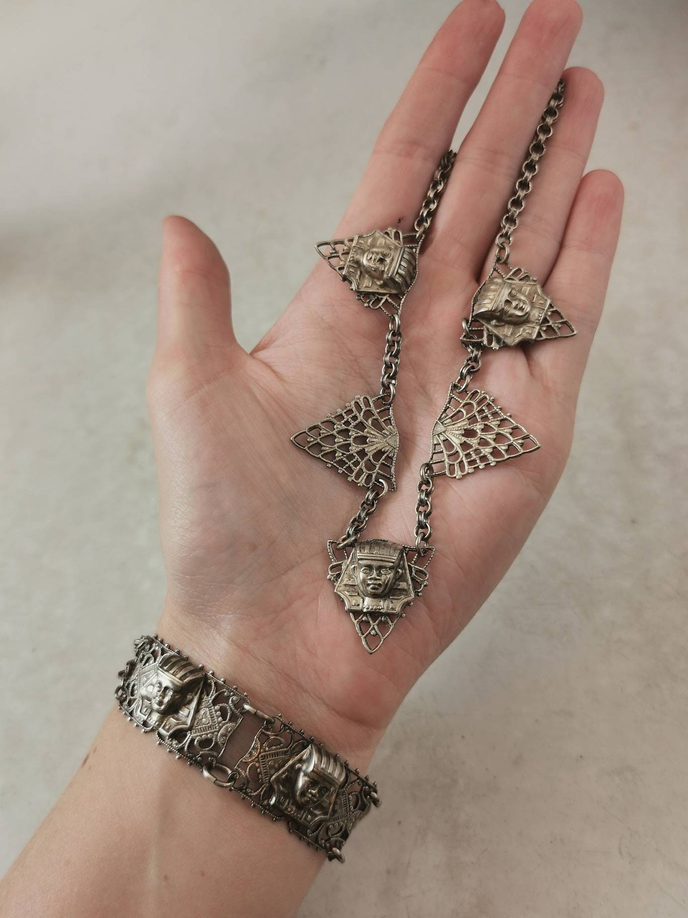 Art Deco Egyptian Revival King Tut Necklace and Bracelet Set