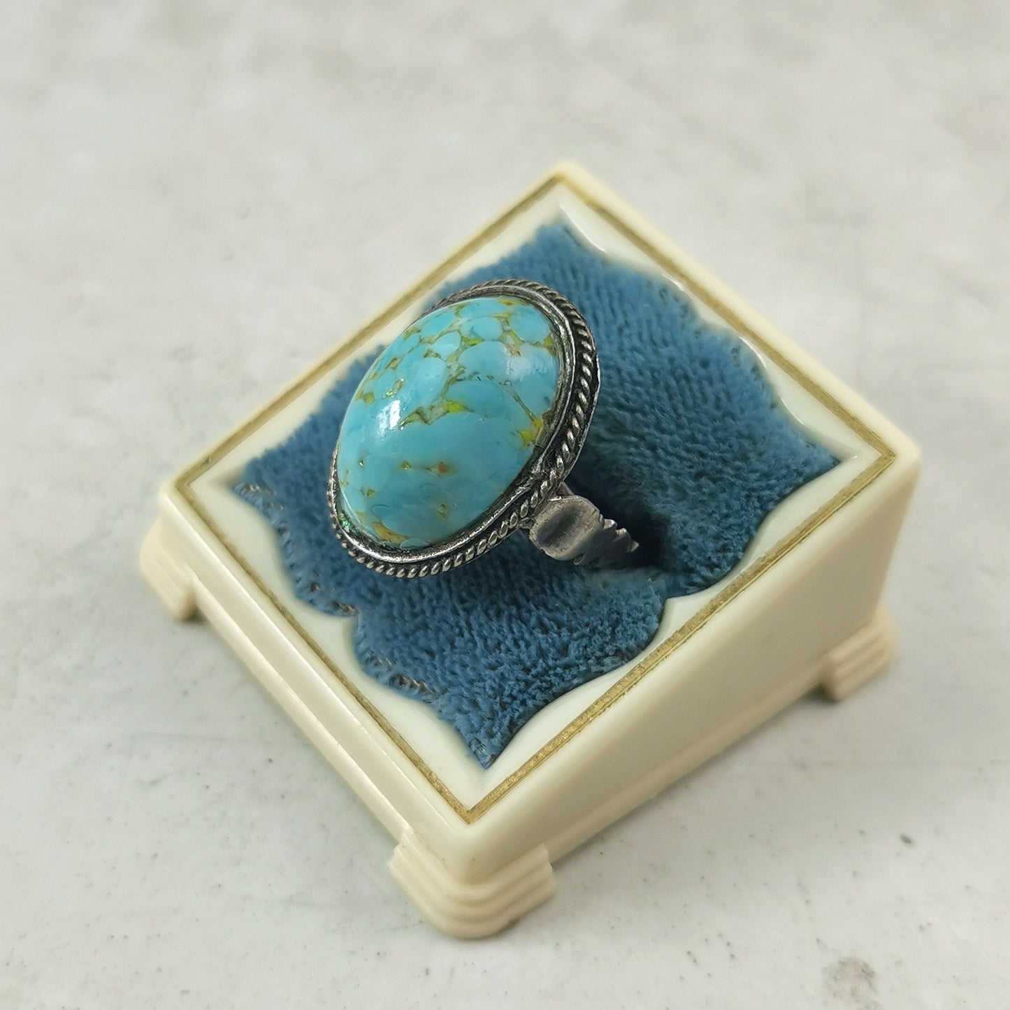 Vintage Silver and Imitation Turquoise Hubbell Glass Ring