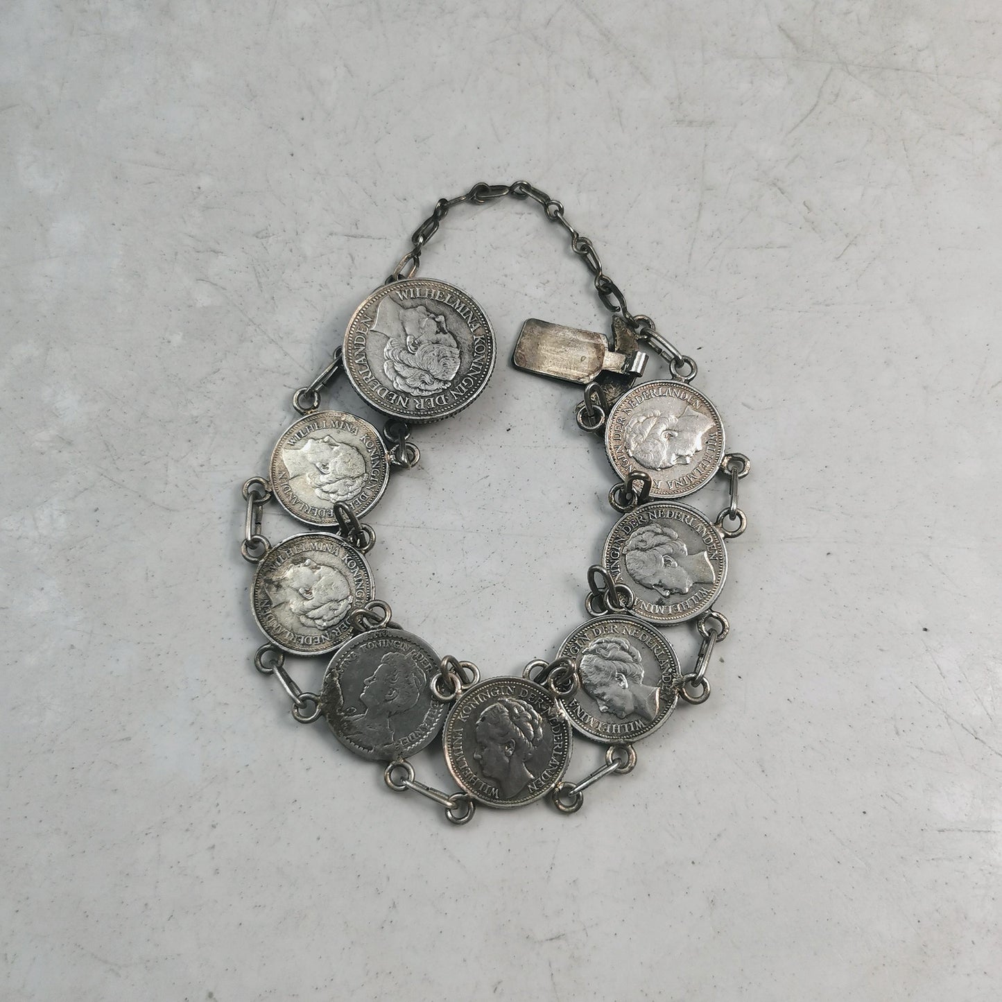 Vintage Queen Wilhelmina Silver Coin Bracelet