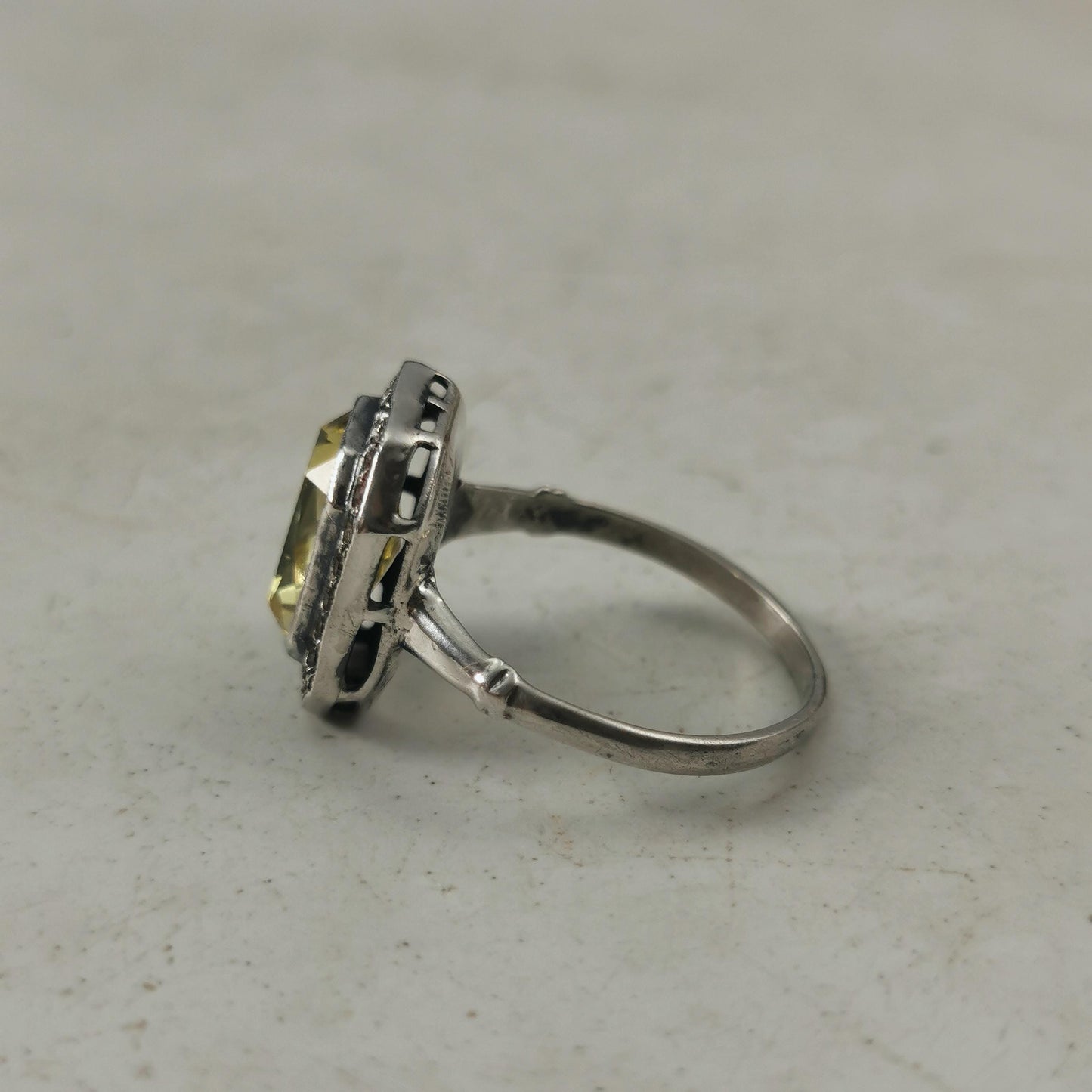 Art Deco Sterling Silver Uranium Glass Ring