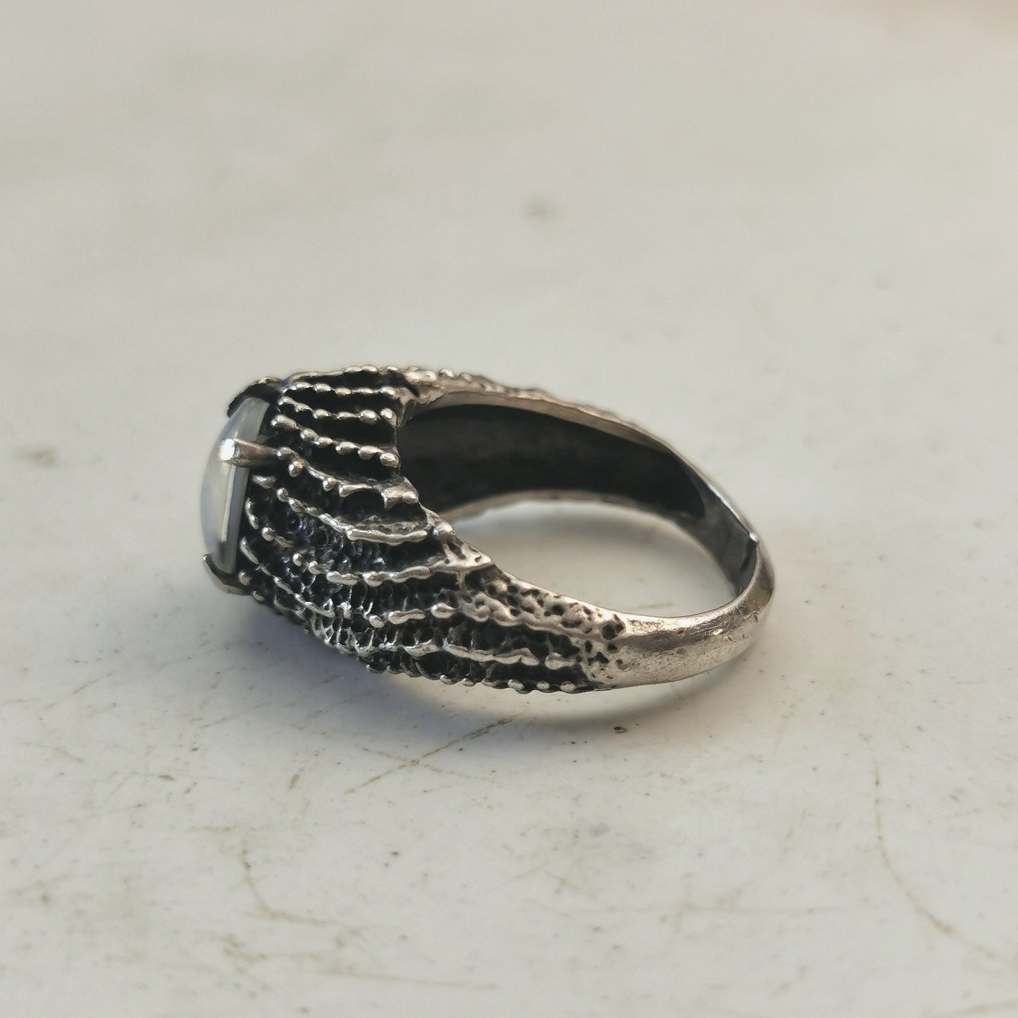 Vintage Mid-century Brutalist Opal Triplet Ring in Sterling Silver