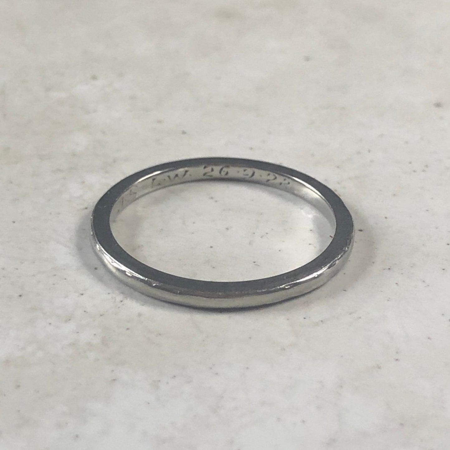 Art Deco 18k White Gold Engraved Orange Blossom Wedding Band