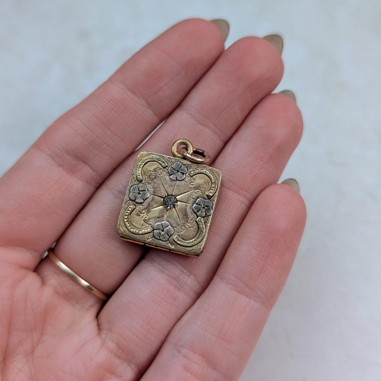 Antique Victorian Gold Filled Small Forget-me-not Square Locket