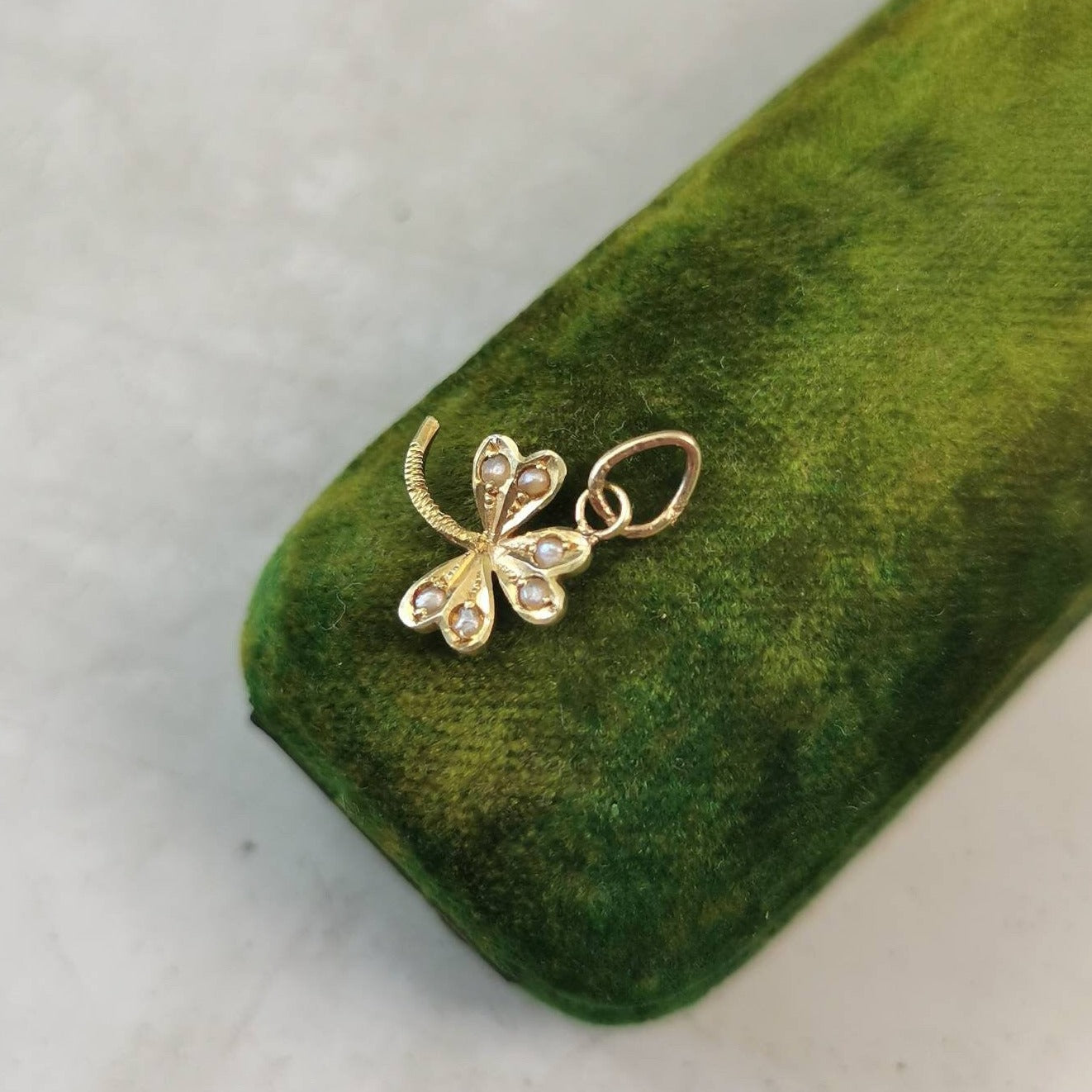 Antique 14k Yellow Gold and Seed Pearl Clover Conversion Charm
