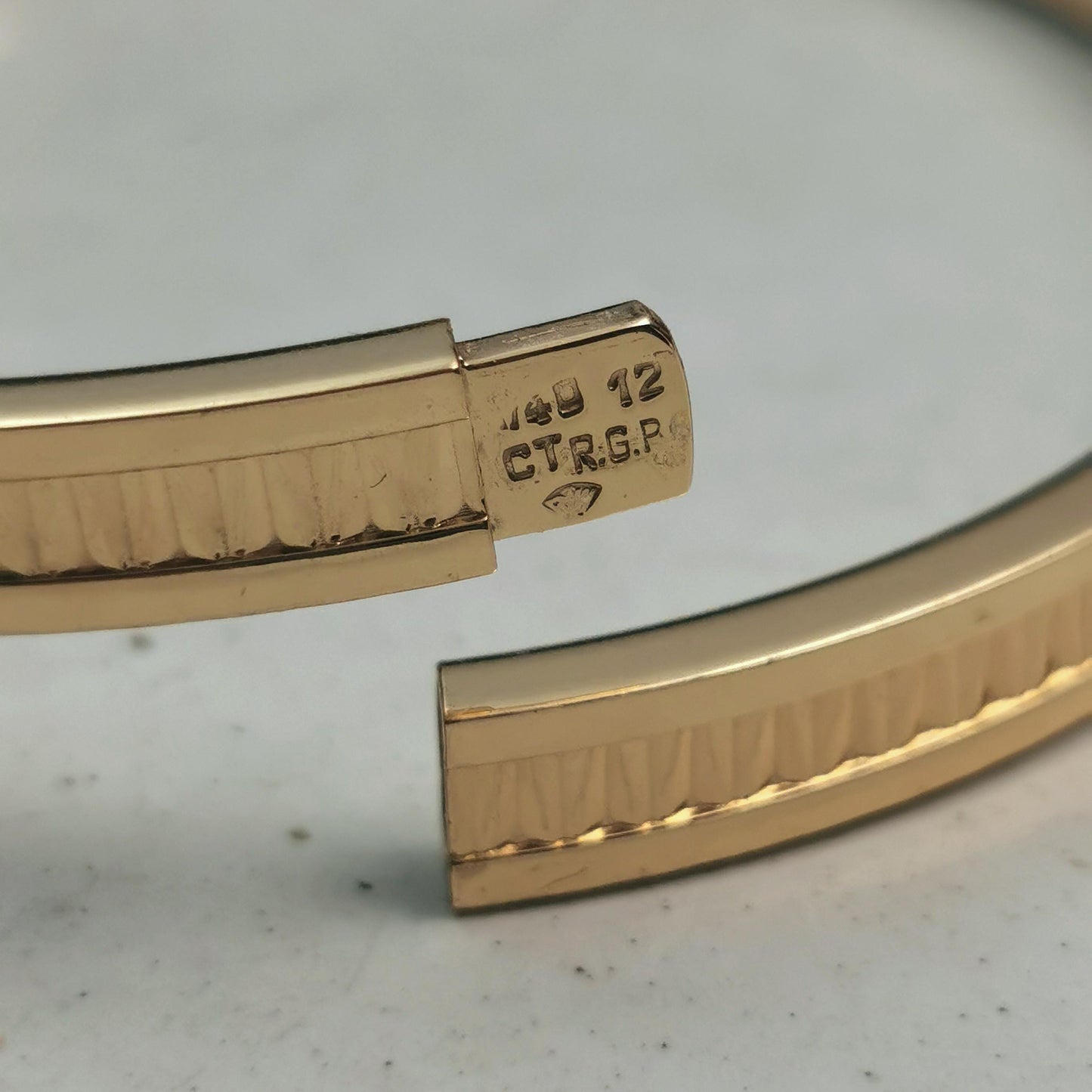 Vintage Rodi & Wienenberger 12ct Rolled Gold Patterned Wide Bangle - 7.5"