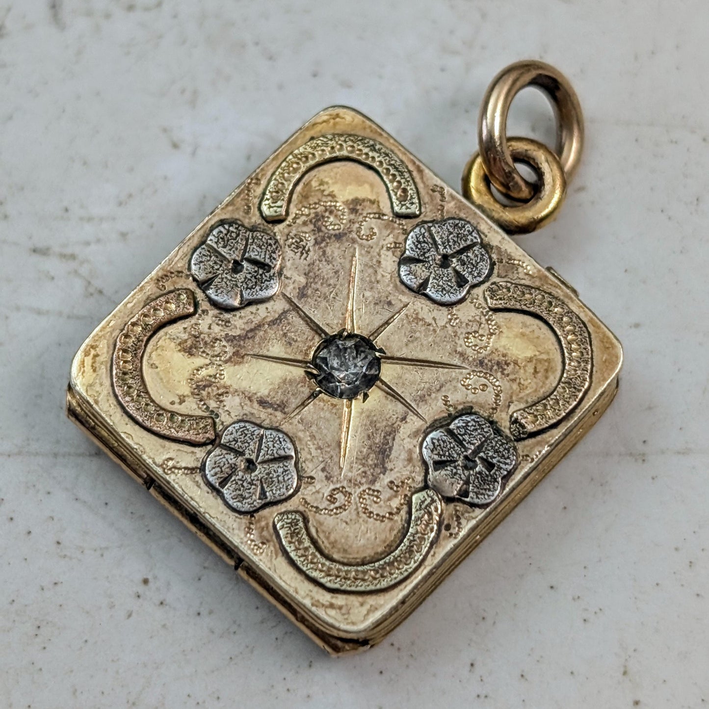 Antique Victorian Gold Filled Small Forget-me-not Square Locket
