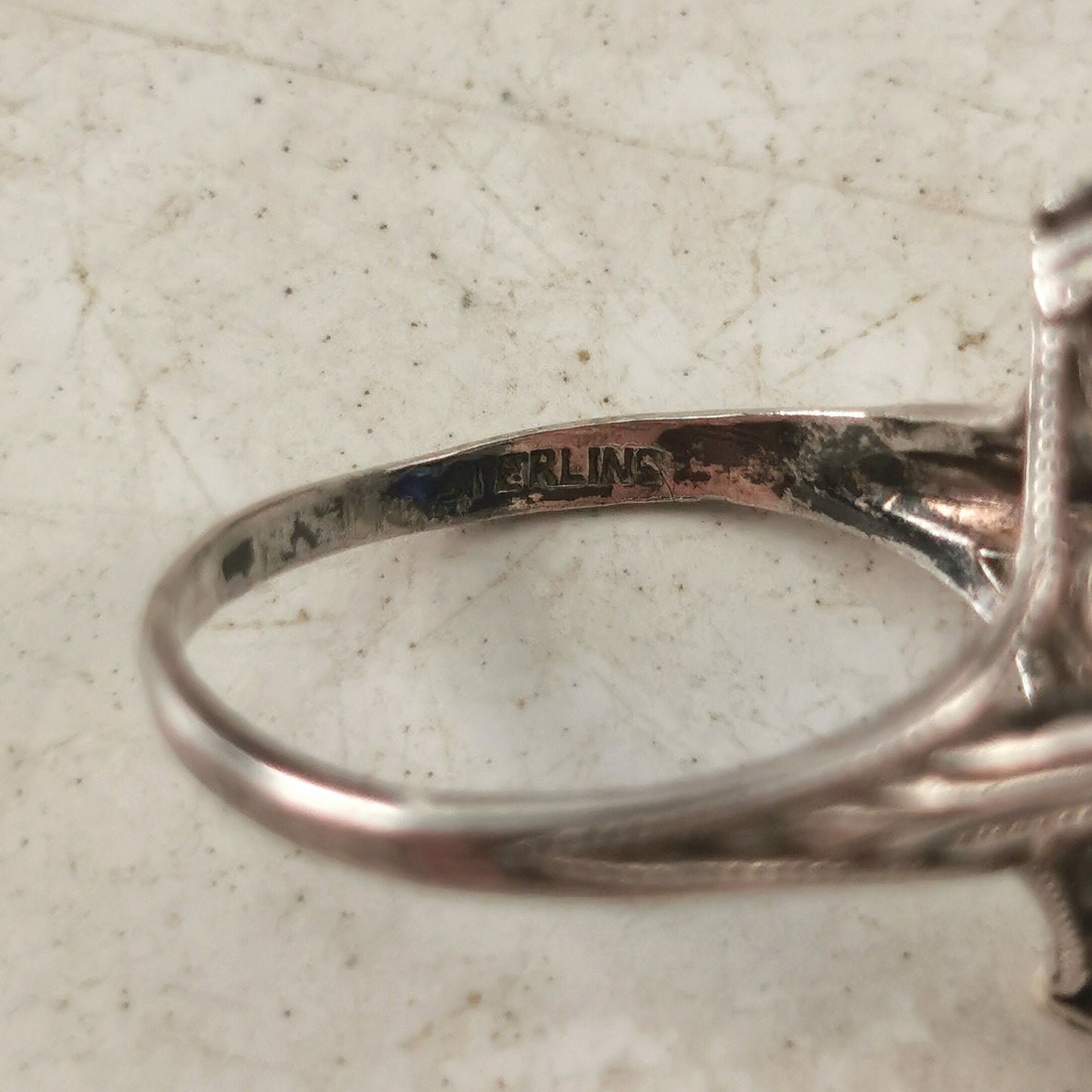 Art Deco Sterling Silver Faux Sapphire Ring