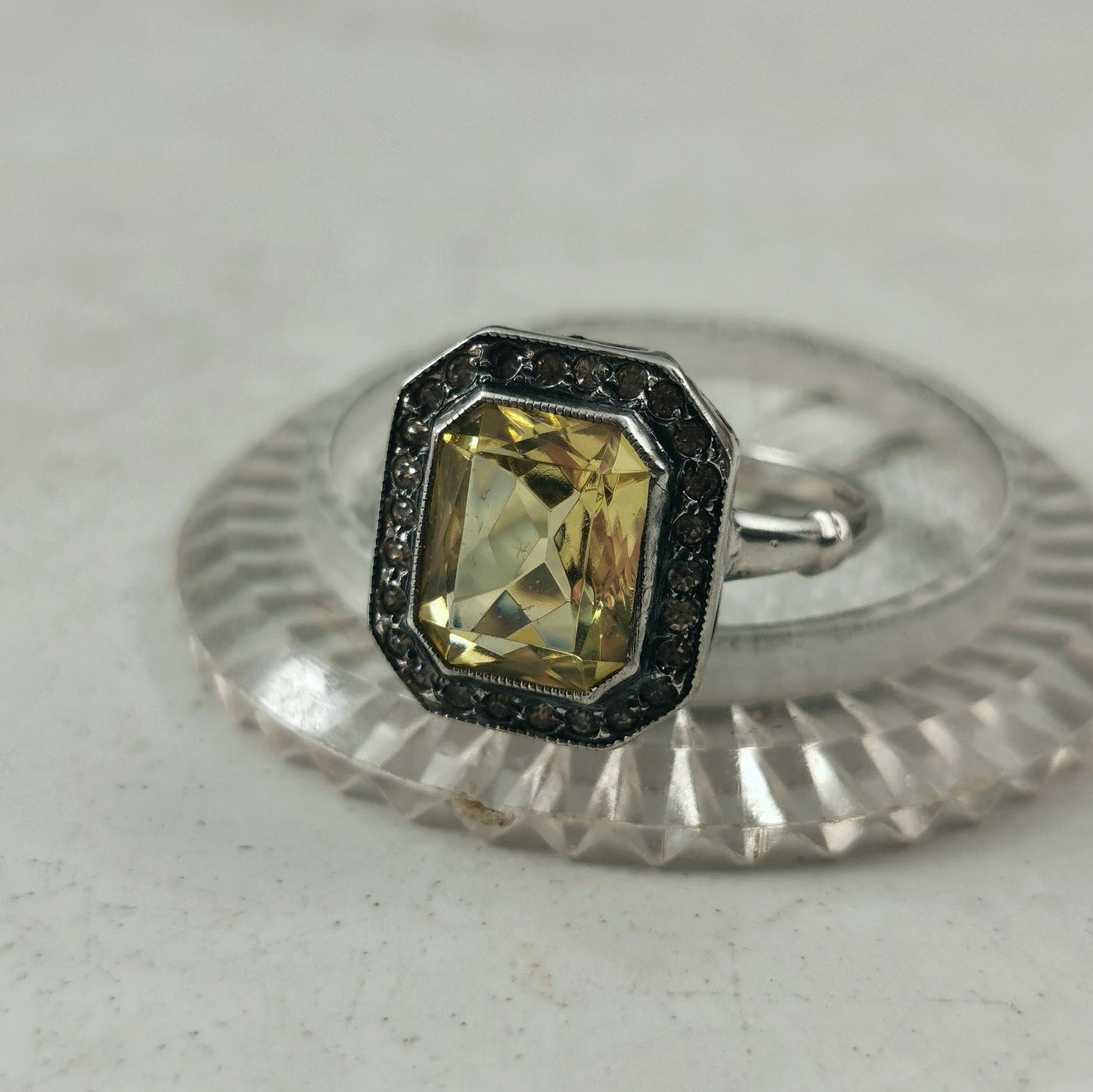 Art Deco Sterling Silver Uranium Glass Ring