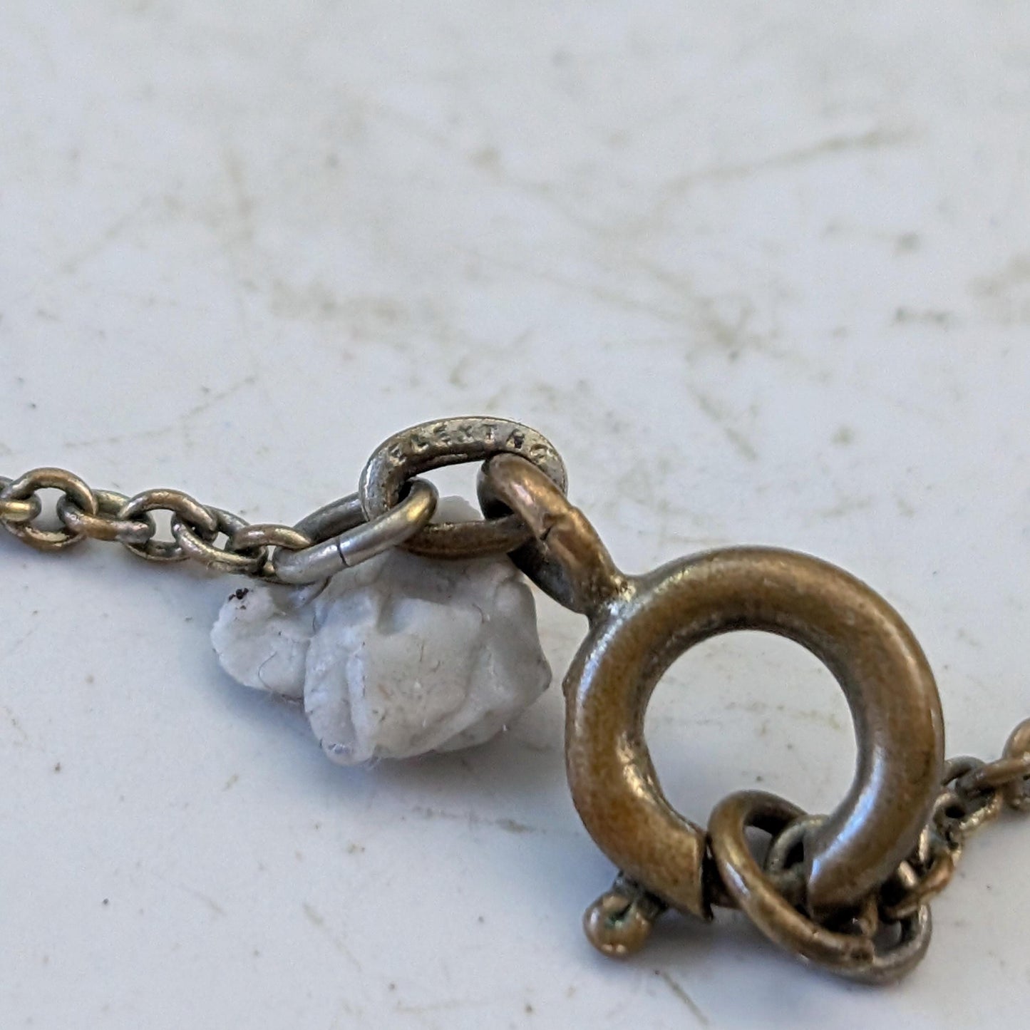 Antique Art Nouveau Brass & Pink Gem Necklace