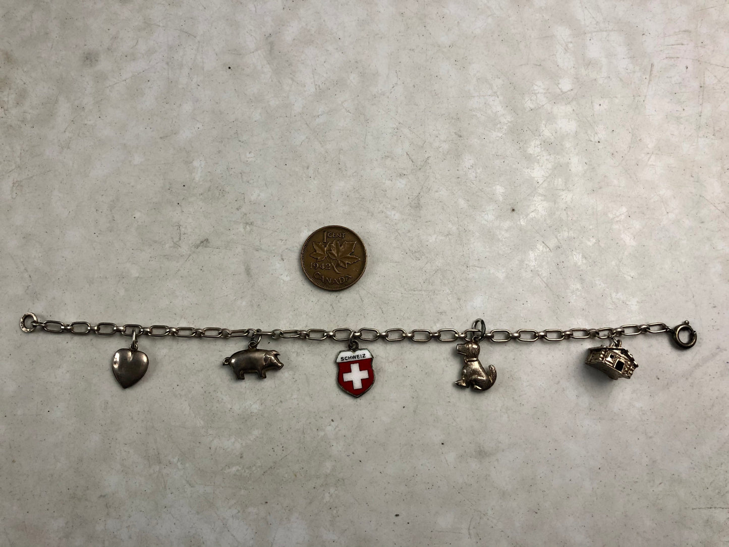 Vintage Switzerland 800 Silver Complete Charm Bracelet
