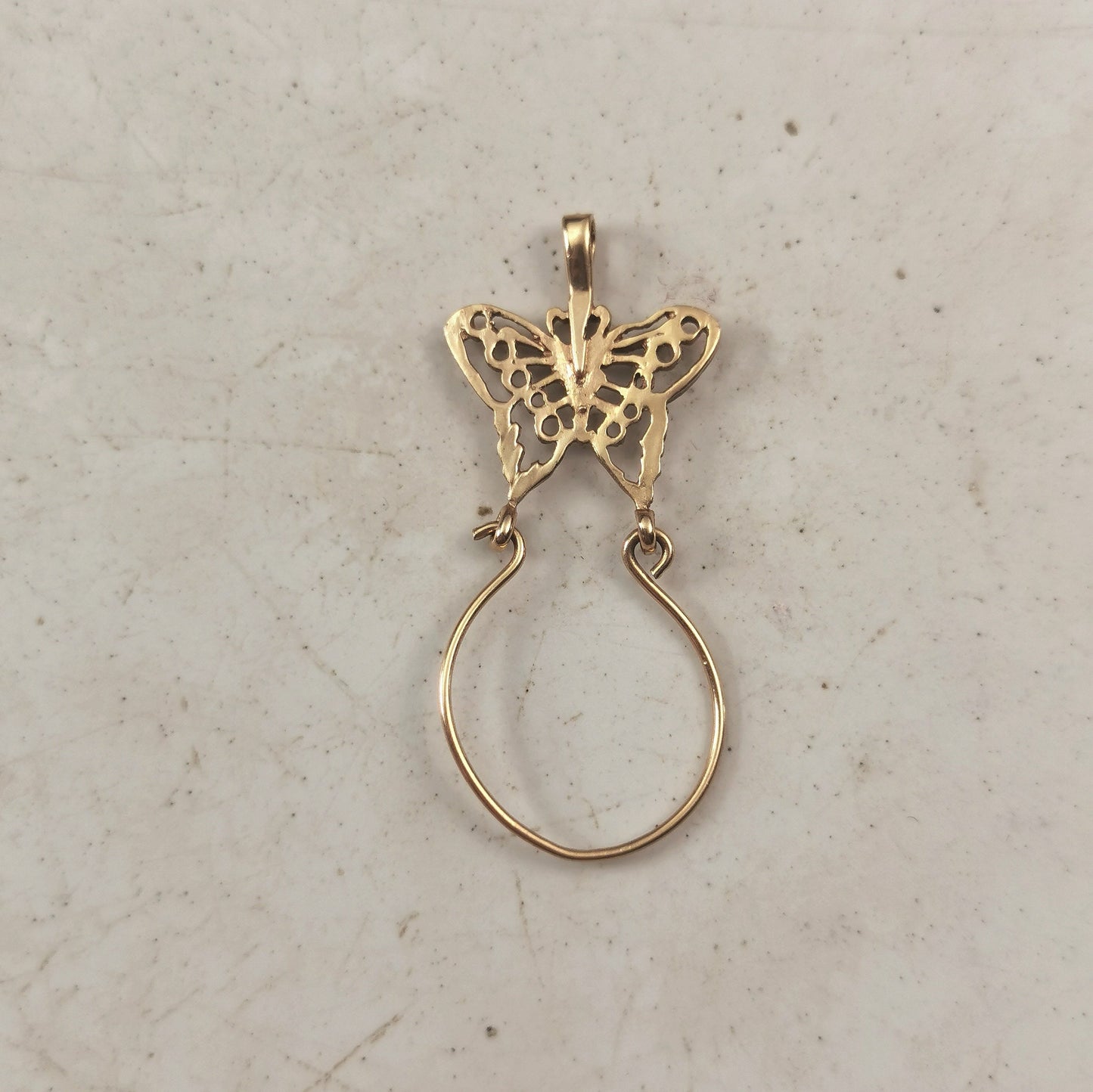Estate 10k Yellow Gold Diamond Cut Butterfly Charm Holder Pendant