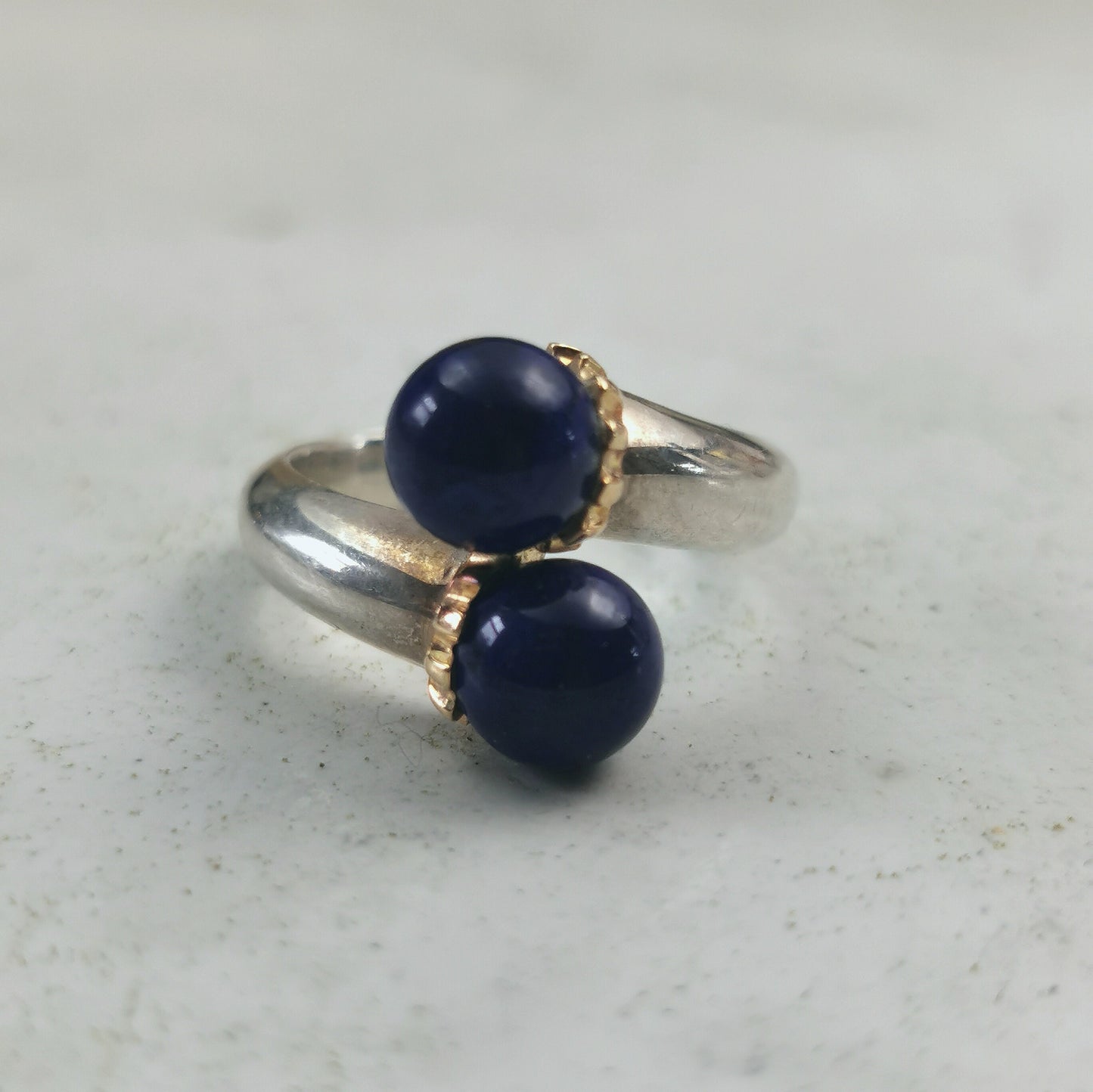 Vintage Tiffany & Co. Sterling Silver and 18k Lapis Lazuli Bypass Ring